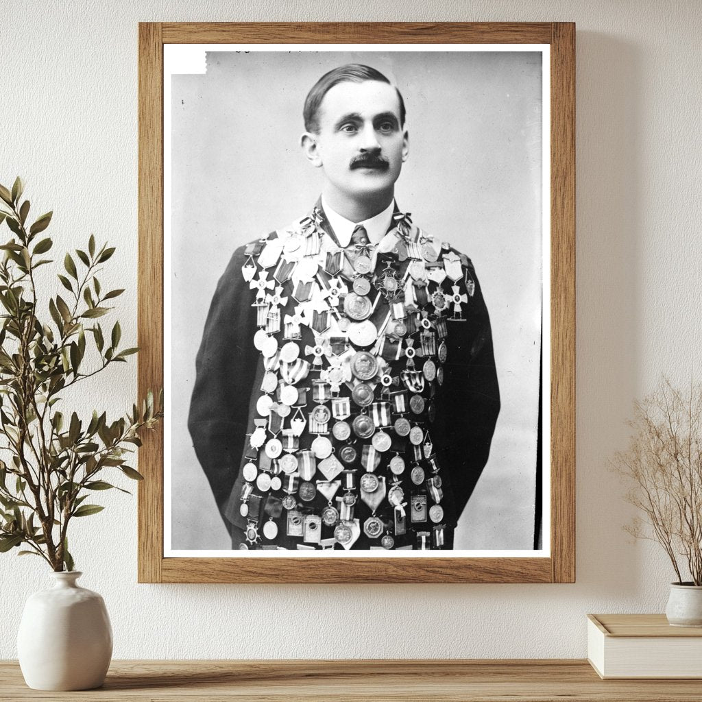 Historic Oscar Mathisen with medals Print, Vintage Art