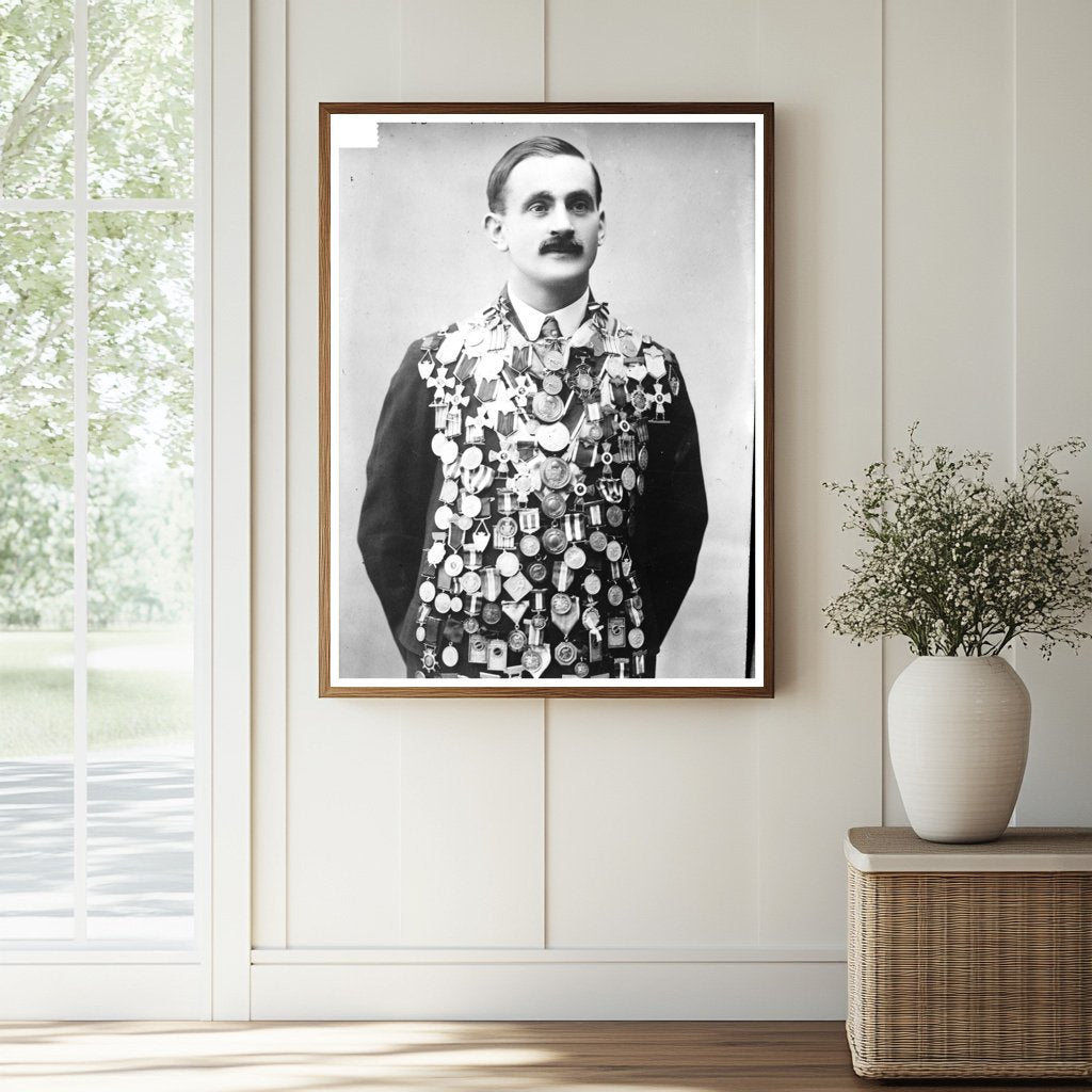 Historic Oscar Mathisen with medals Print, Vintage Art