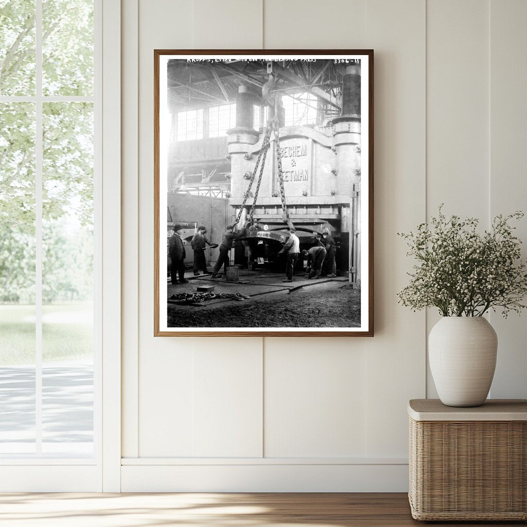 Historic Krupp's, Essen -- 10,000 ton bending press Print, Vintage Art