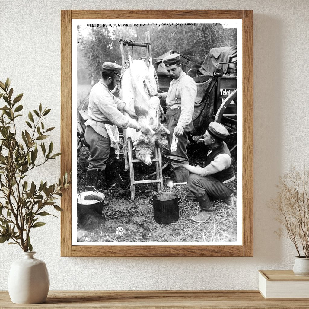 Historic Field butcher on firing line, North Sea Coast Print, Vintage Art