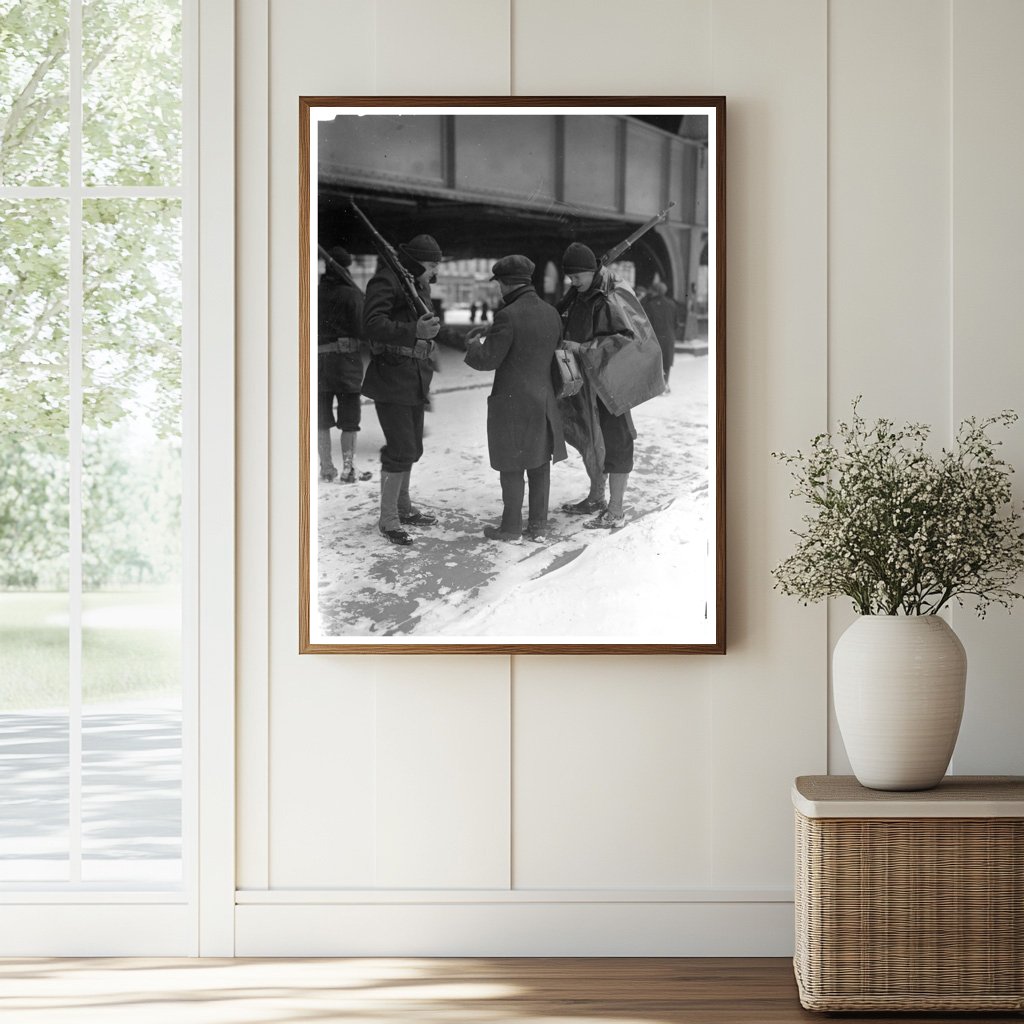 Historic Searching a suspect at bridge Print, Vintage Art