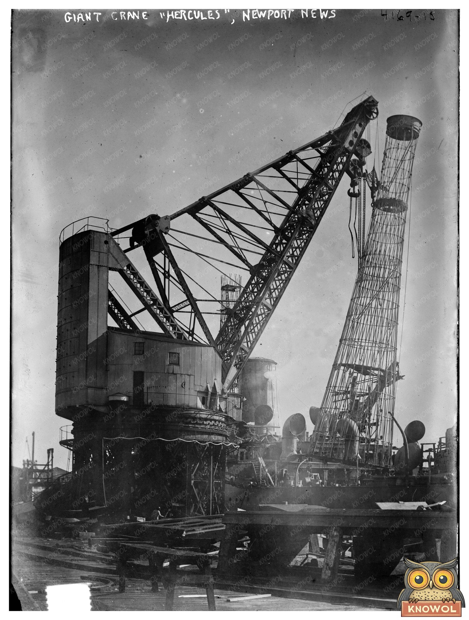 Historic Giant crane "Hercules", Newport News Print, Vintage Art