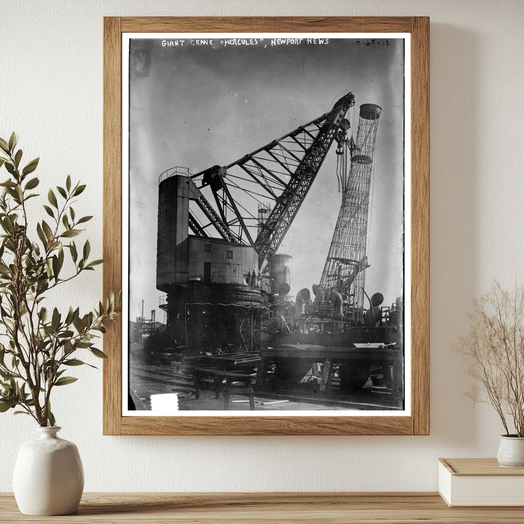 Historic Giant crane "Hercules", Newport News Print, Vintage Art