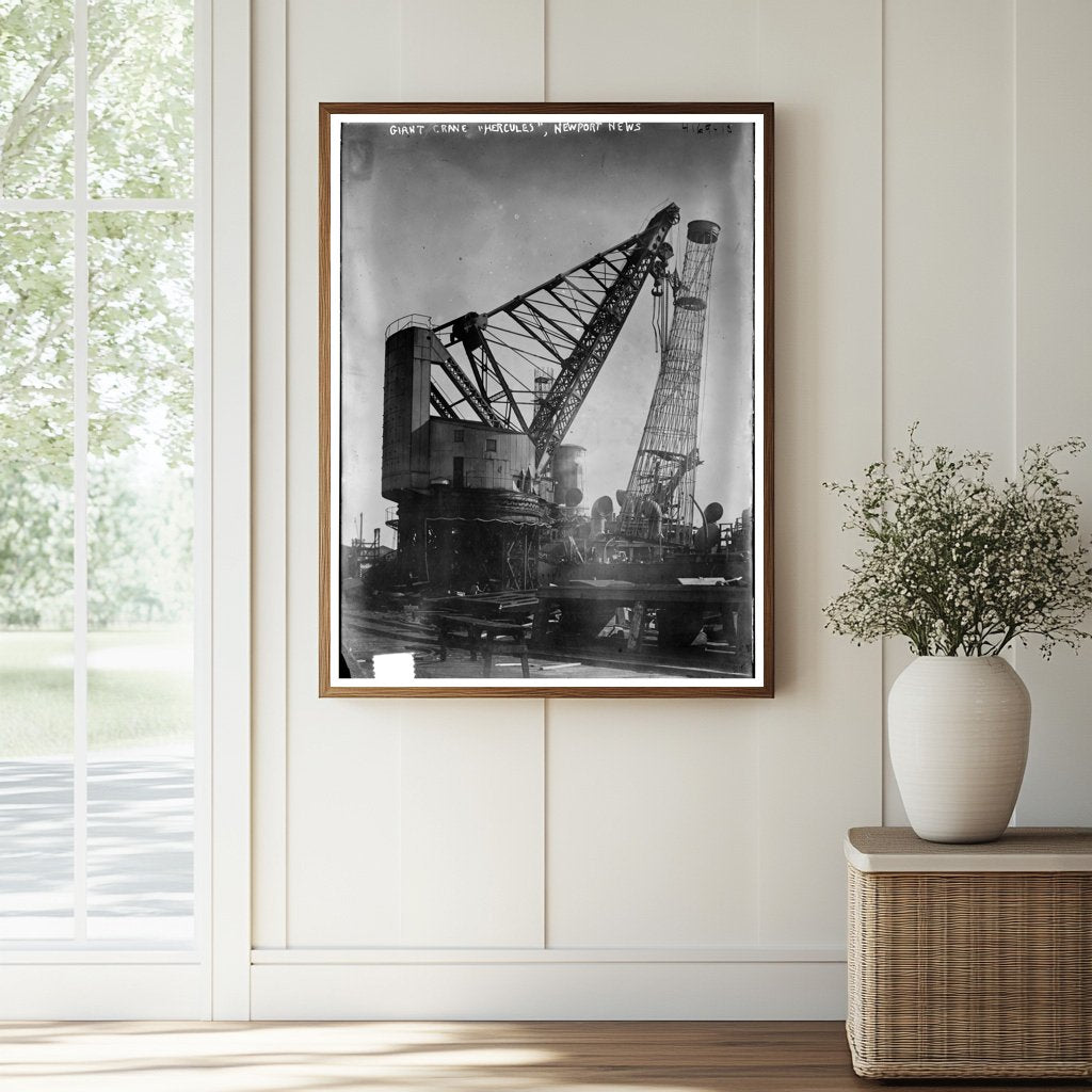 Historic Giant crane "Hercules", Newport News Print, Vintage Art