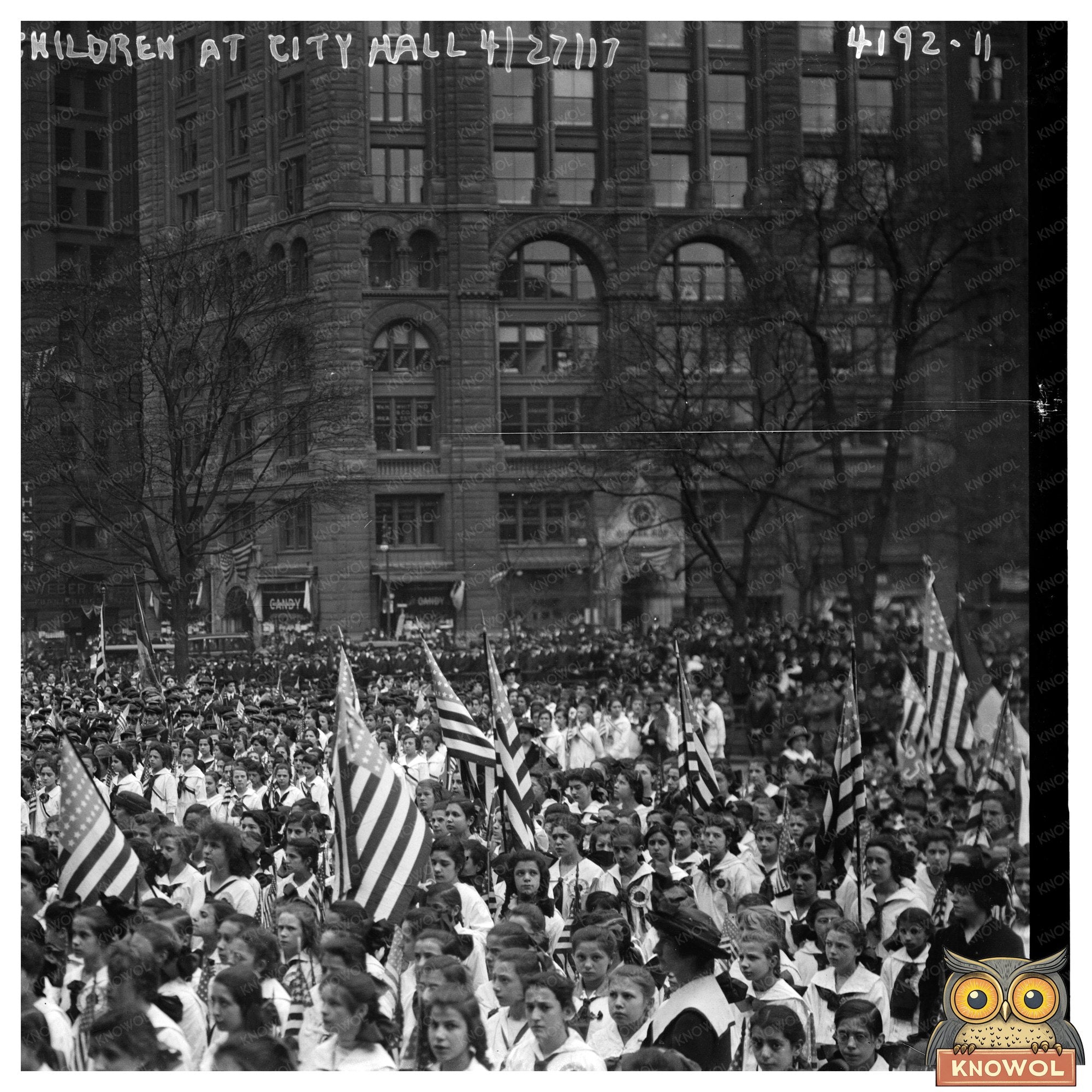 Historic Gathering of Kids at City Hall, 1917