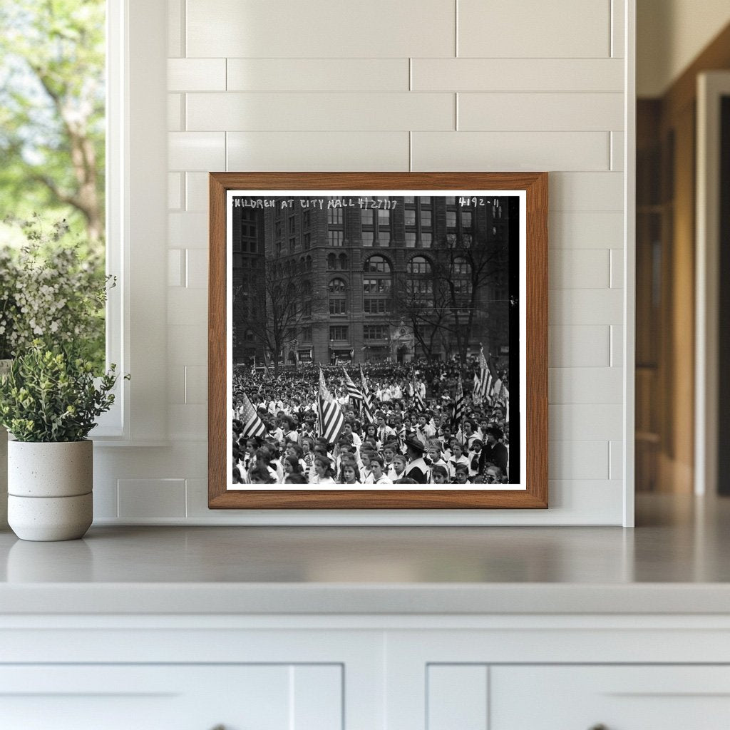Historic Gathering of Kids at City Hall, 1917