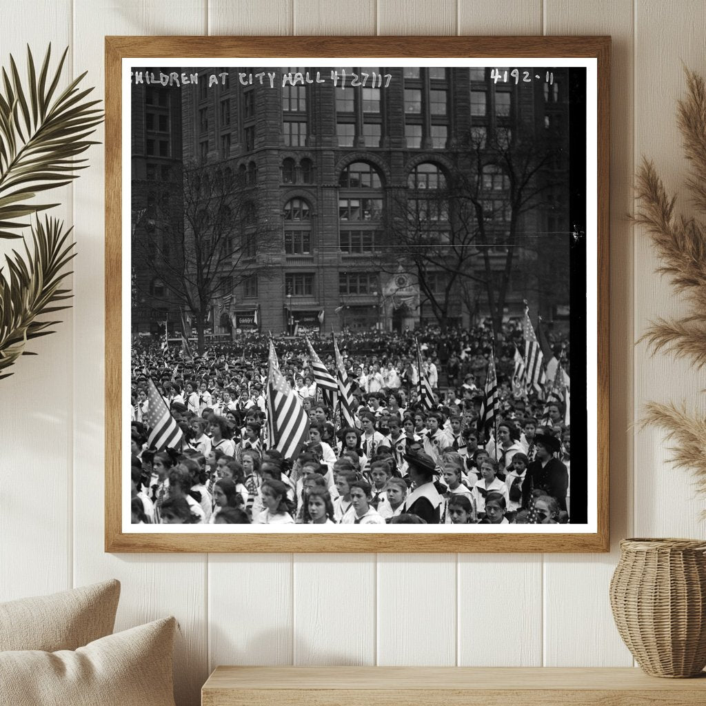 Historic Gathering of Kids at City Hall, 1917