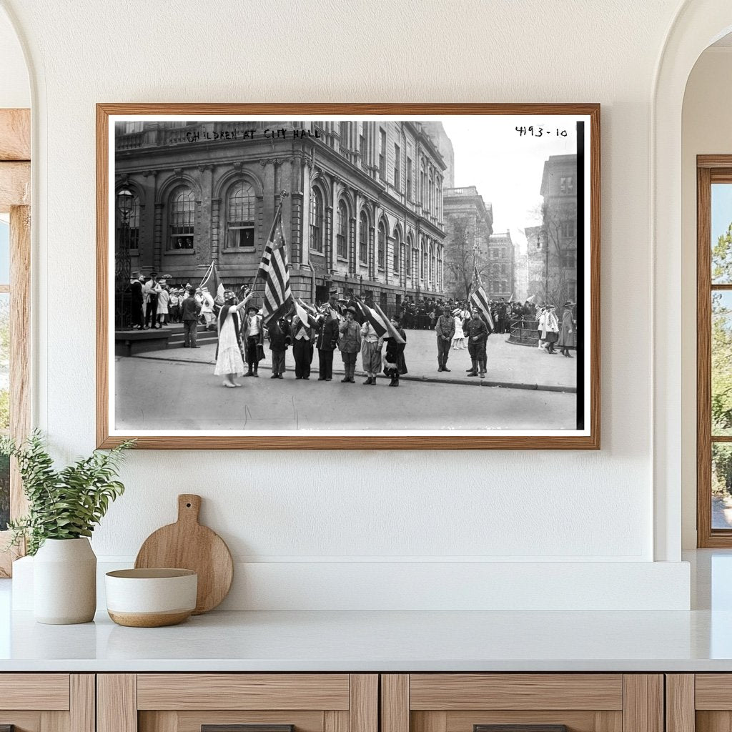 1917 Children Gathering Outside City Hall Event
