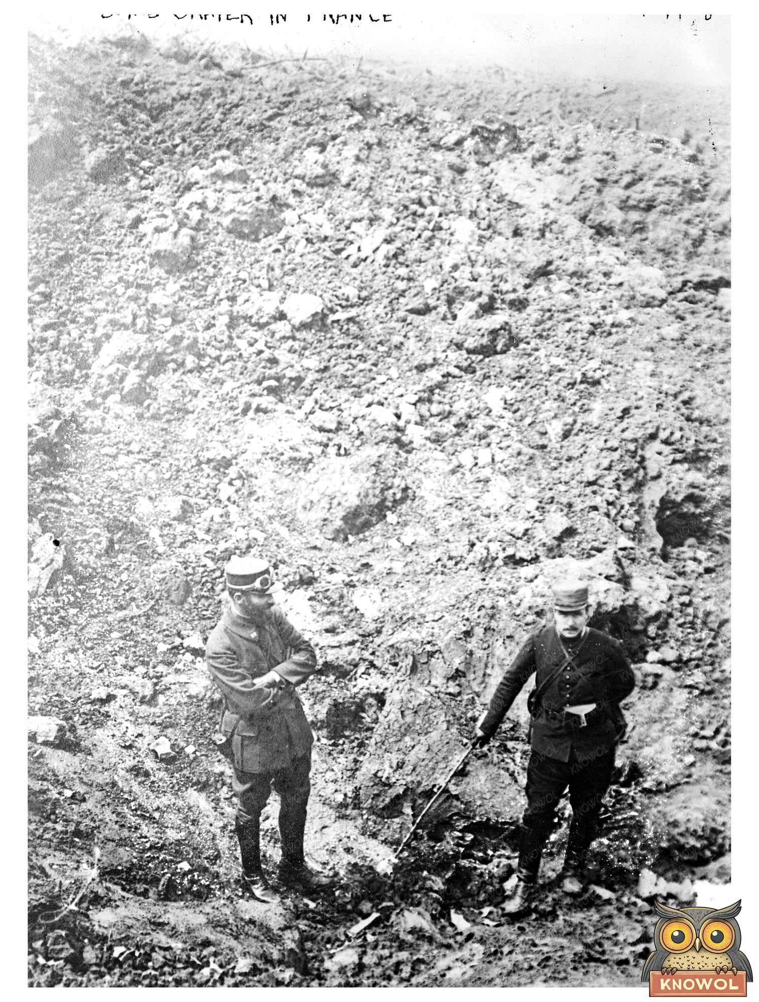 Historic Bomb crater in France Print, Vintage Art