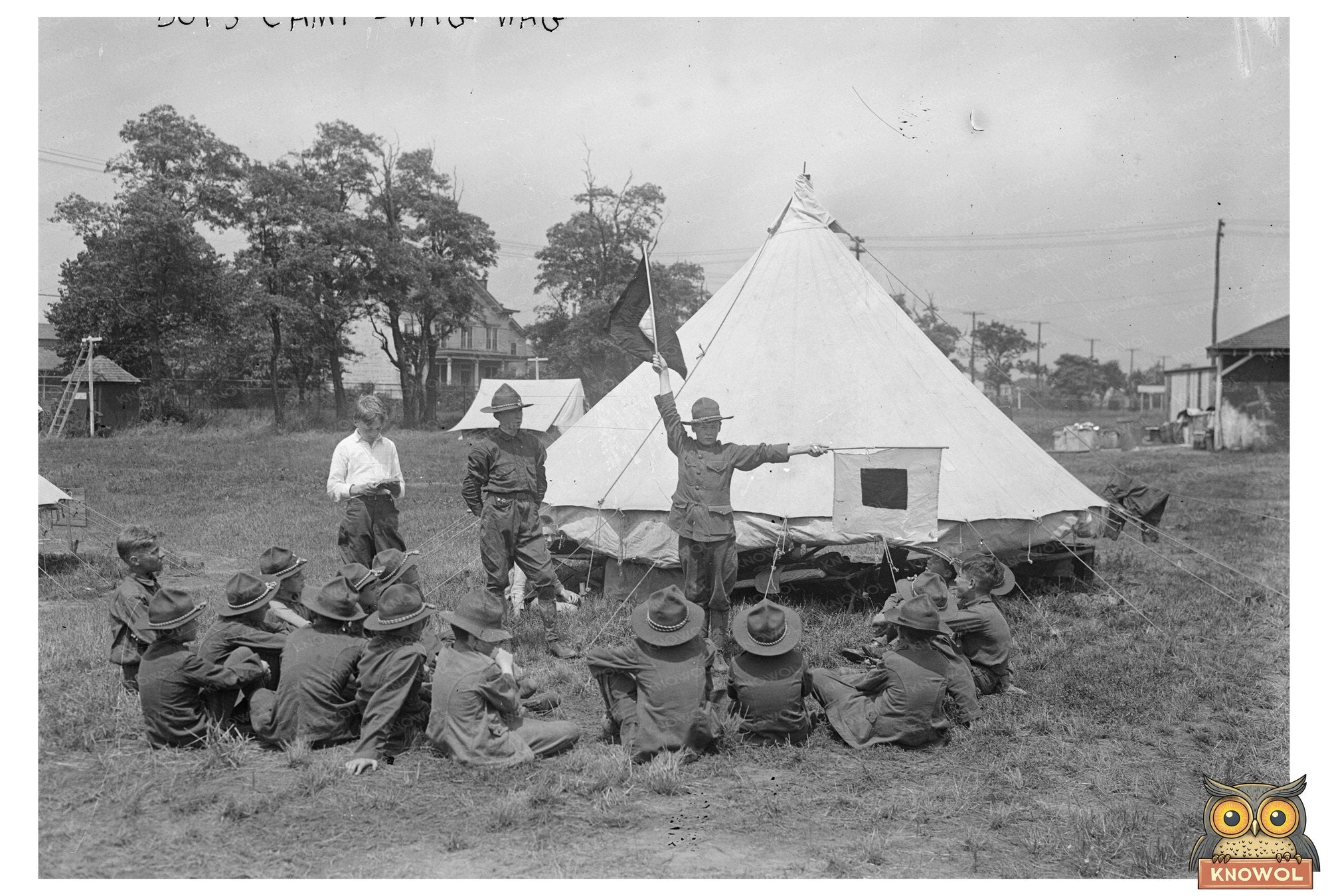 1917 Summer Camp Boys Practicing Wig-Wag Signaling