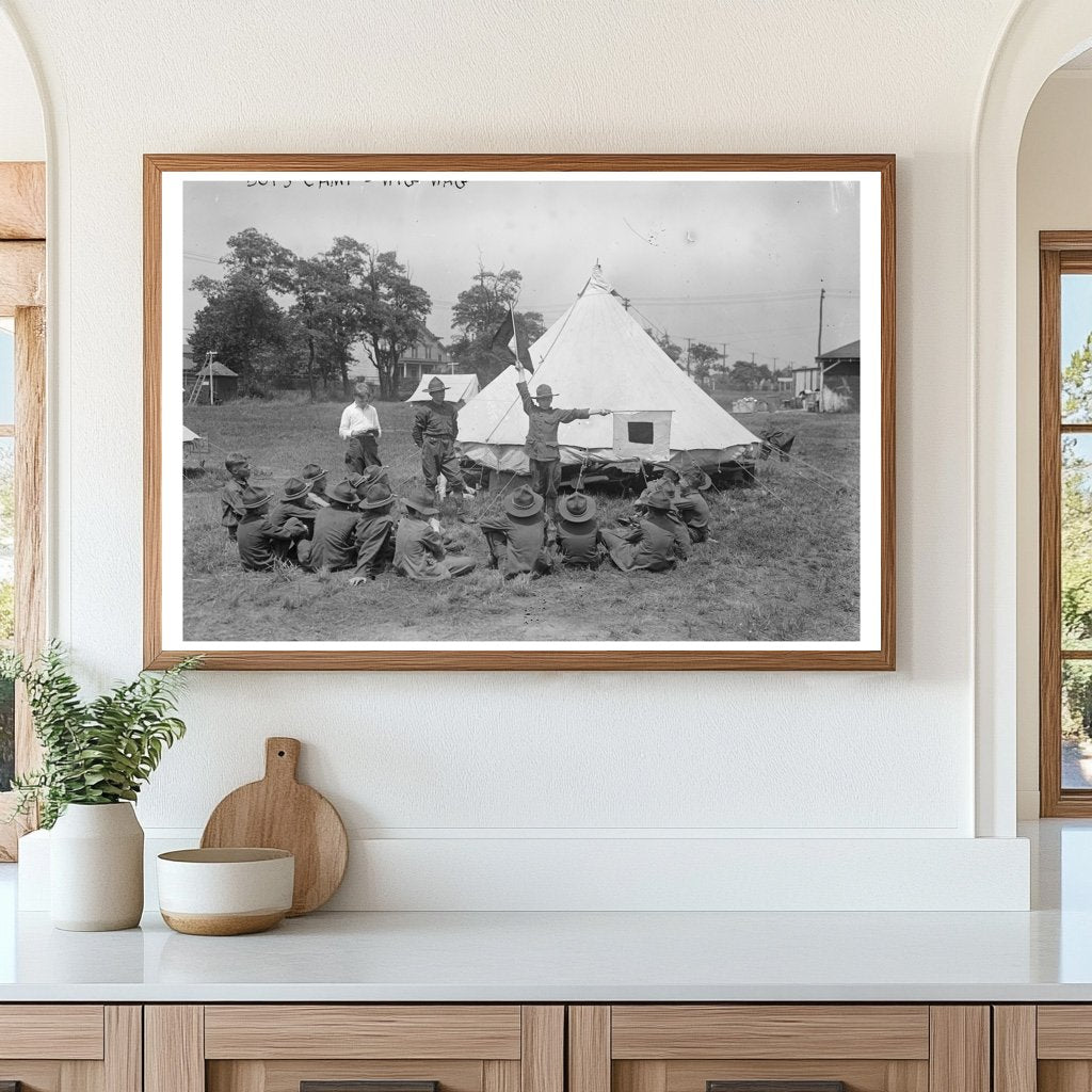 1917 Summer Camp Boys Practicing Wig-Wag Signaling