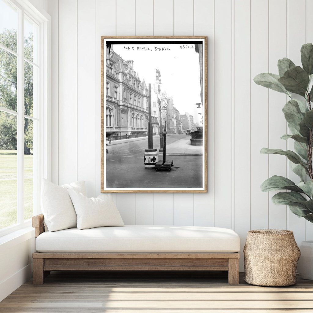 Historic Red Cross Barrel on 5th Avenue, 1915-1920