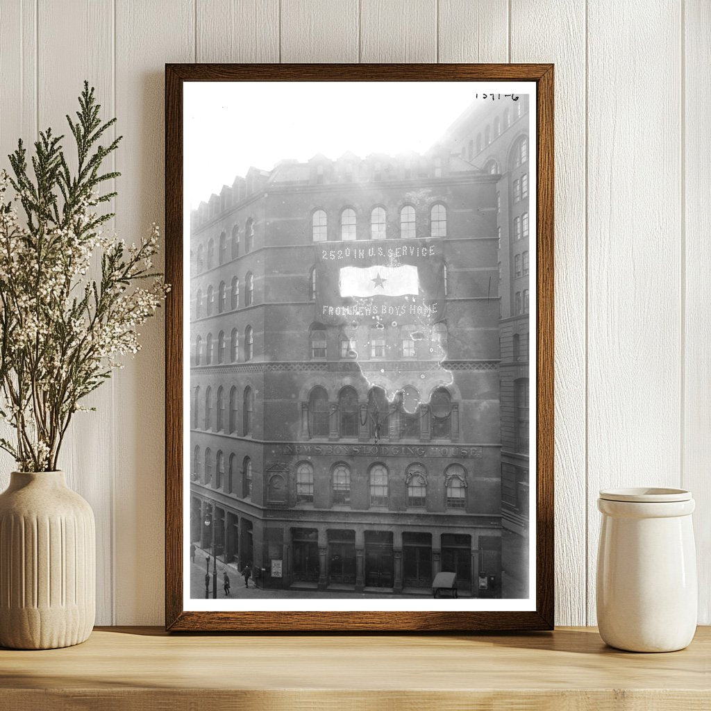 Historic News Boys Home with Service Banner, 1917