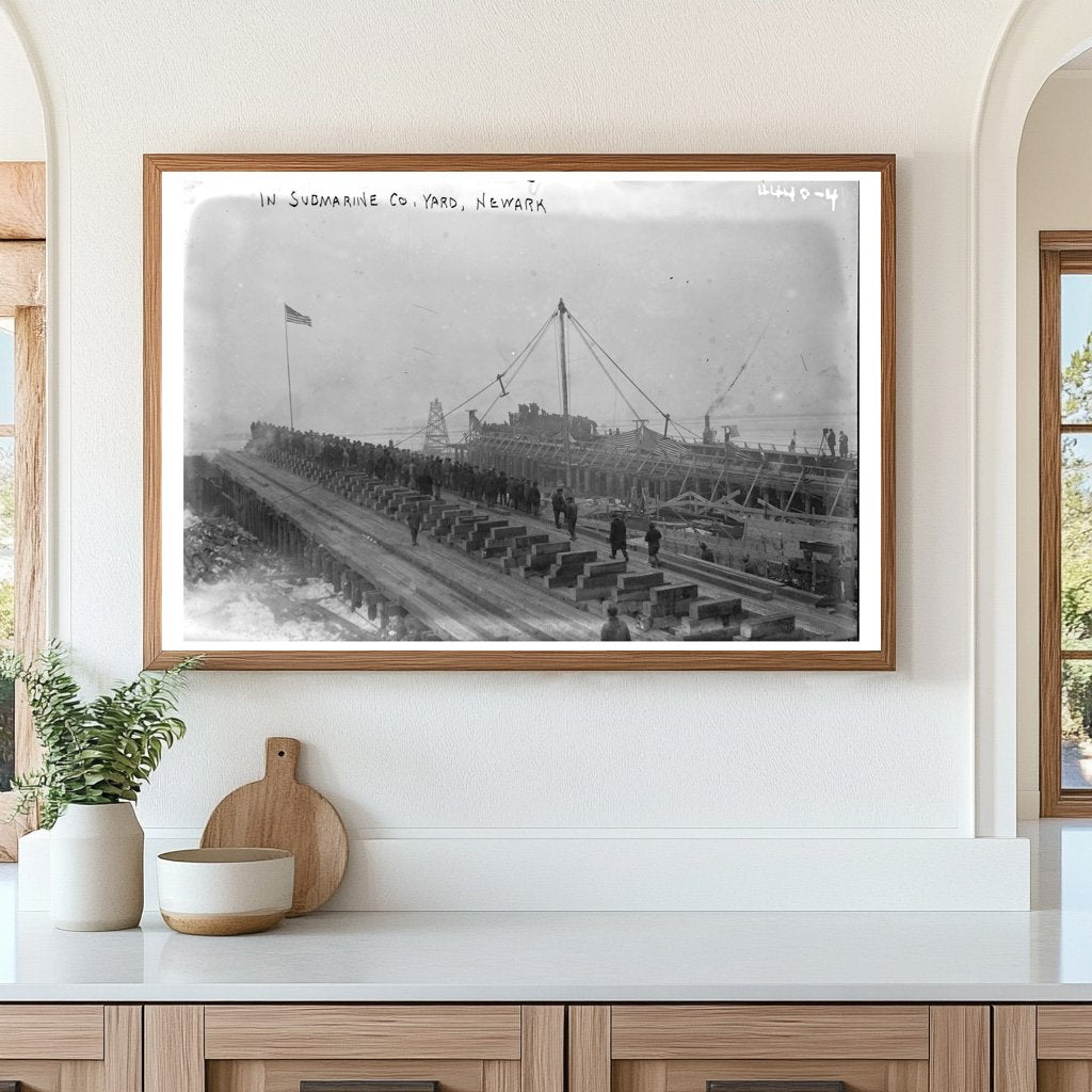 Submarine Yard in Newark: A 1917 Winter Scene