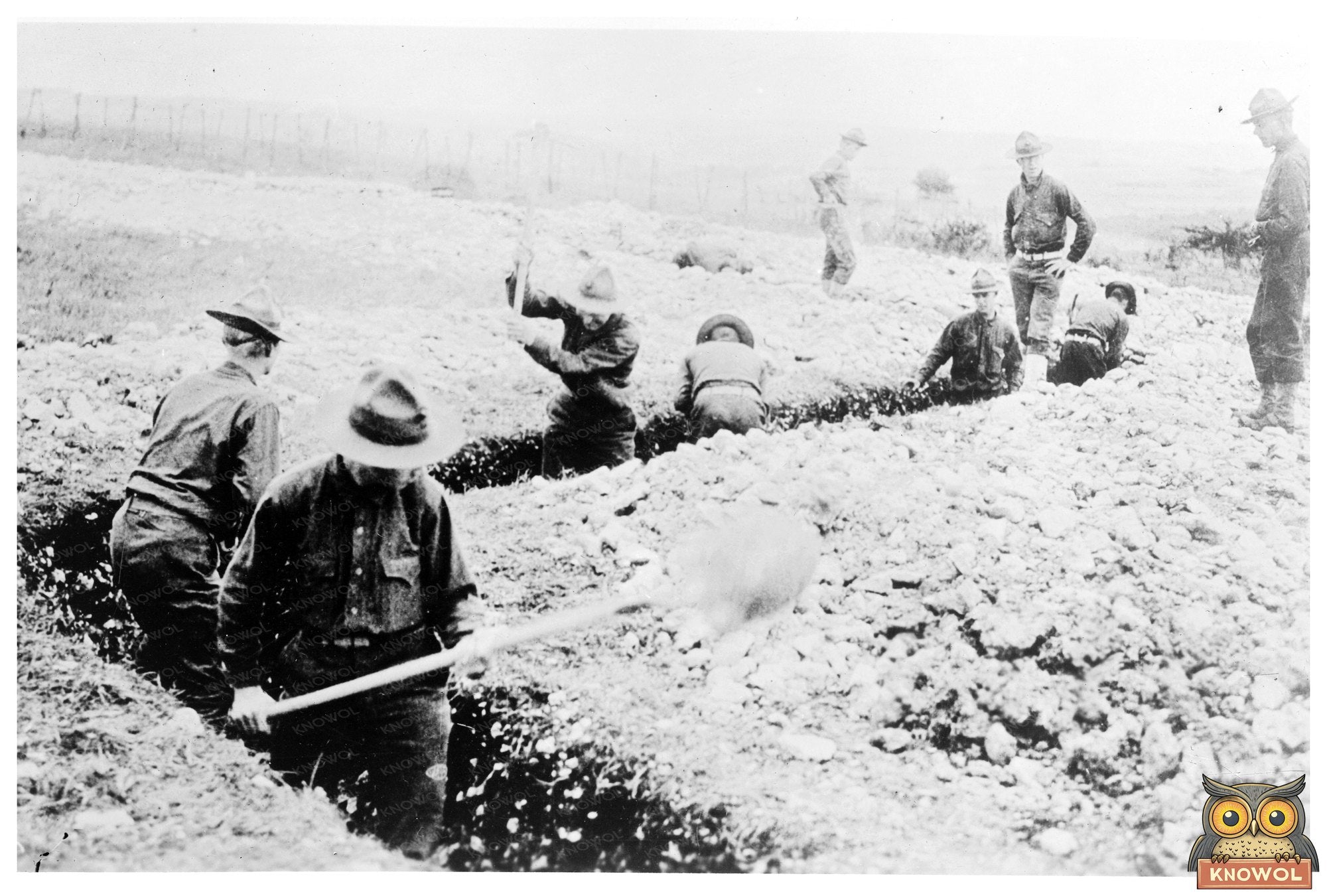 American Marines Digging Trench in WWI France, 1918