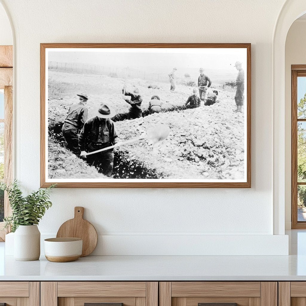 American Marines Digging Trench in WWI France, 1918