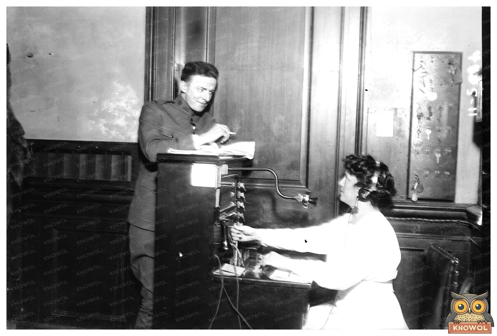 Vintage 1920s Telephone Operator with Caller