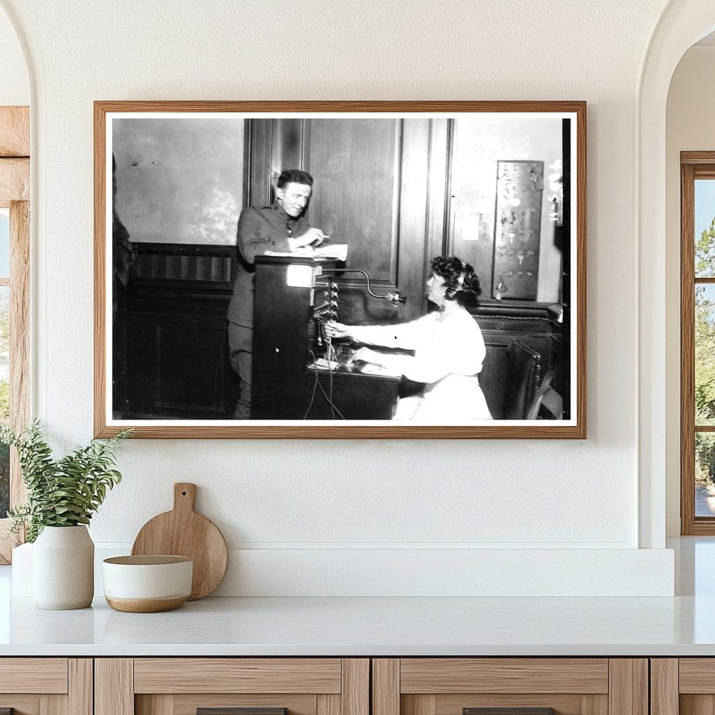 Vintage 1920s Telephone Operator with Caller