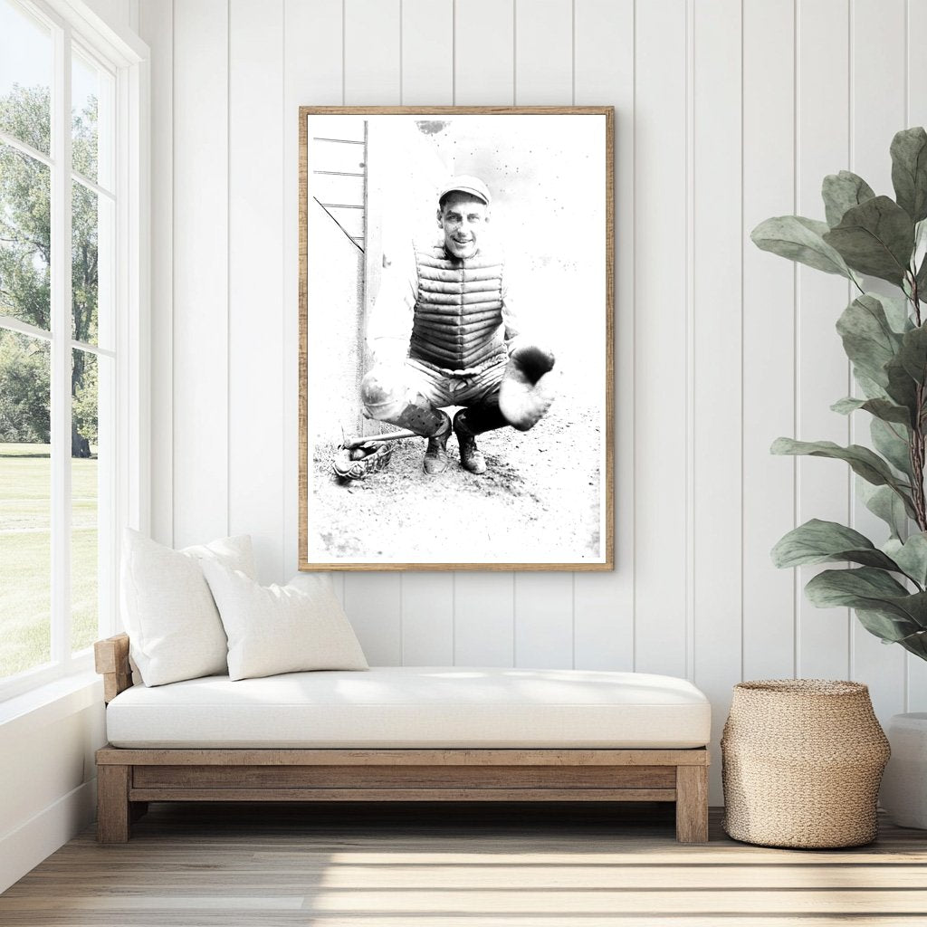 1920 Vintage Glass Photo of Baseball Catcher Truck Hannah