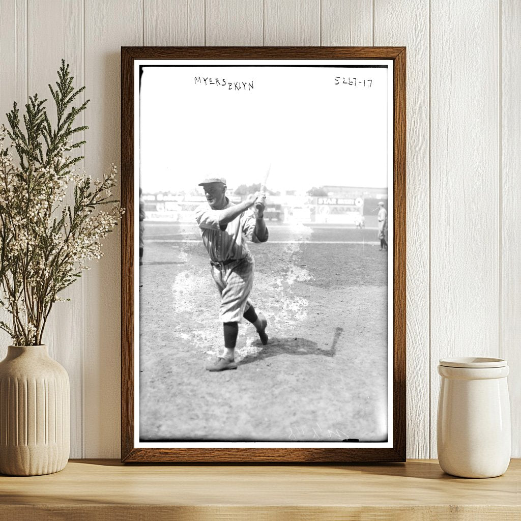1920 Brooklyn Baseball Star: Hy Myers in Action