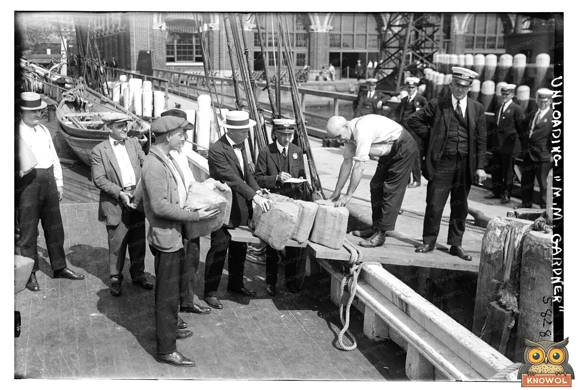1920s Maritime Scene: Unloading Cargo at Dockside