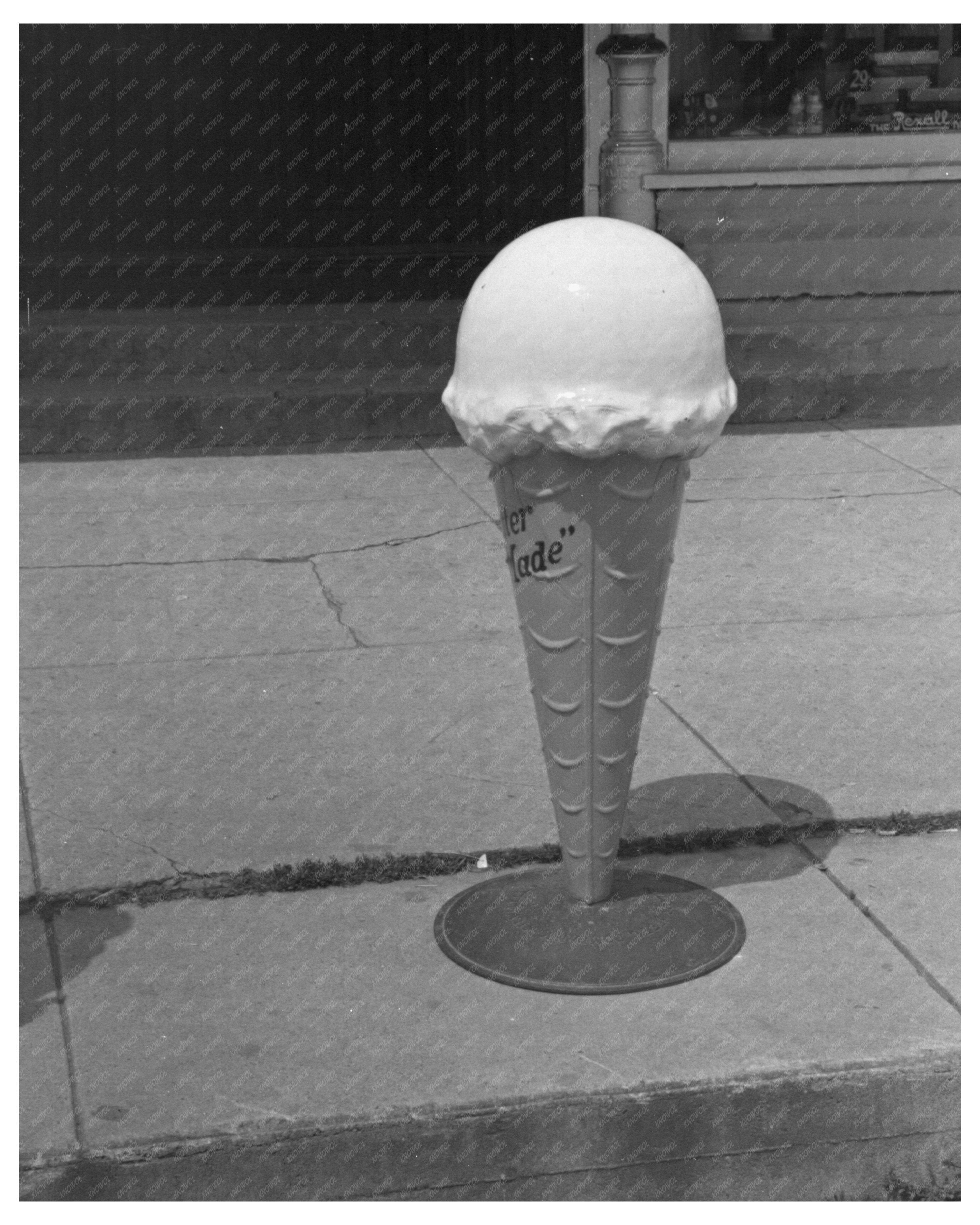1937 Ice Cream Cone Model Outside Candy Store in Wisconsin