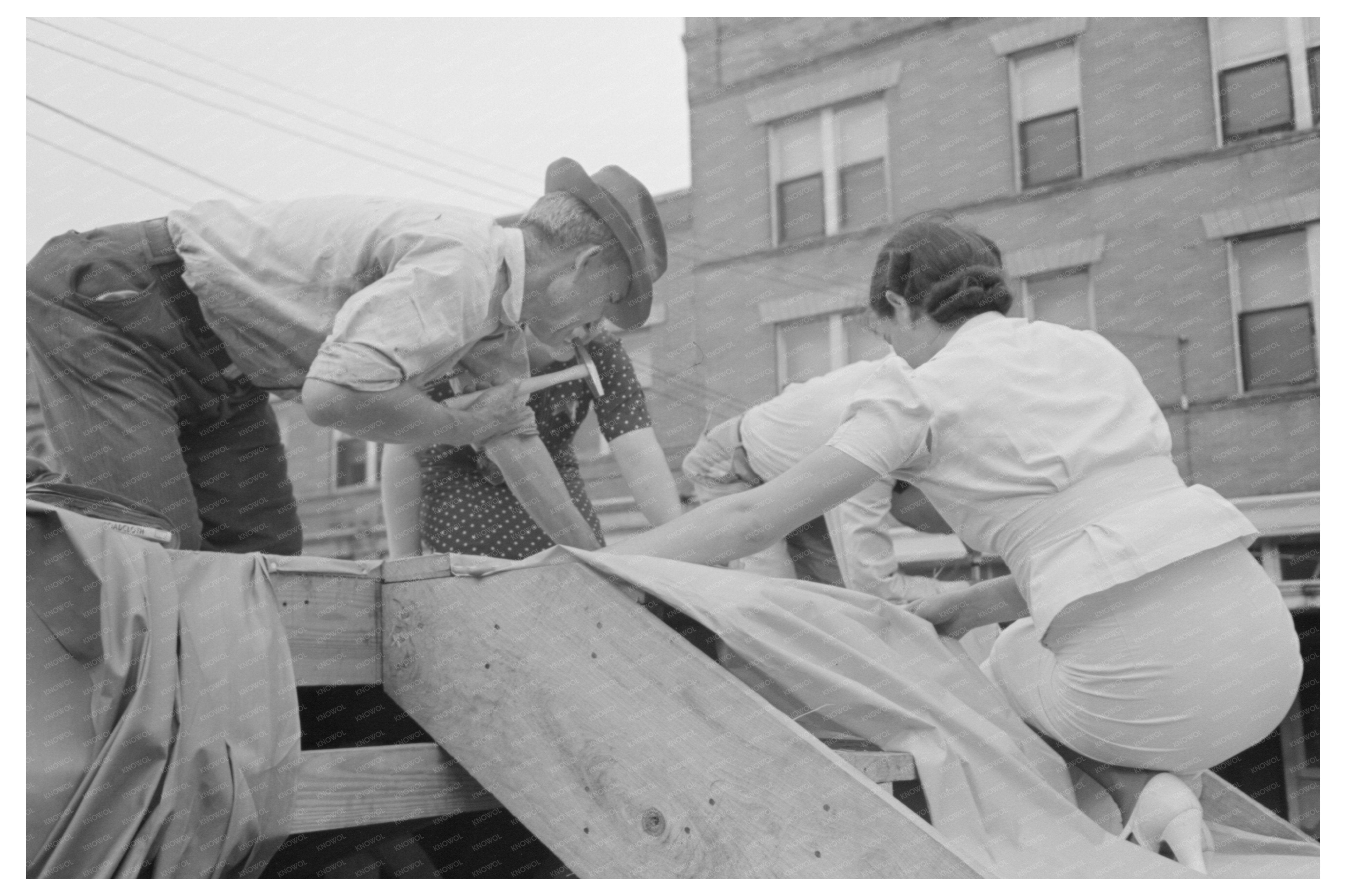 Workers Preparing Canvas for National Rice Festival 1938