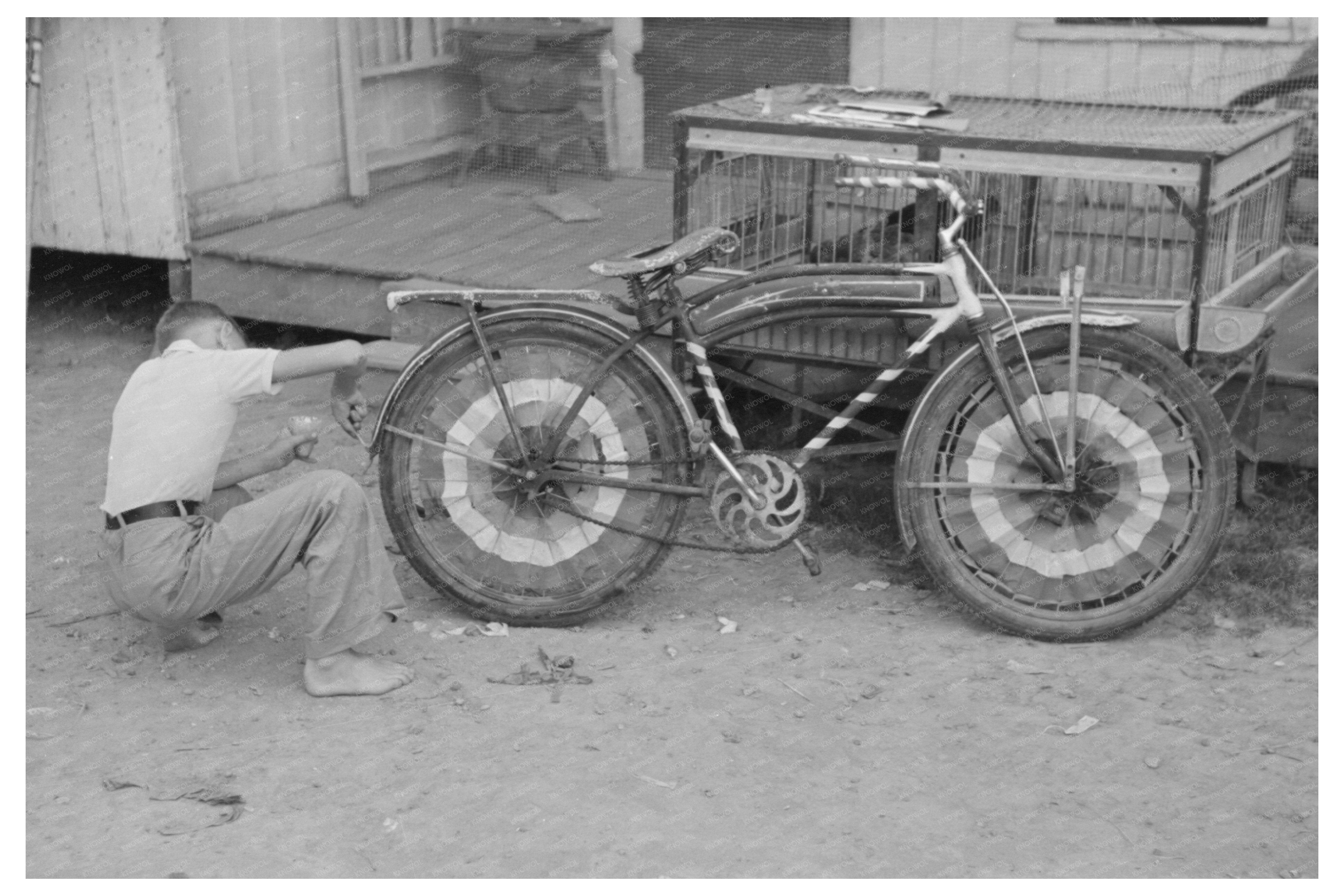 Young Boy Decorates Bicycle for Rice Festival Contest 1938