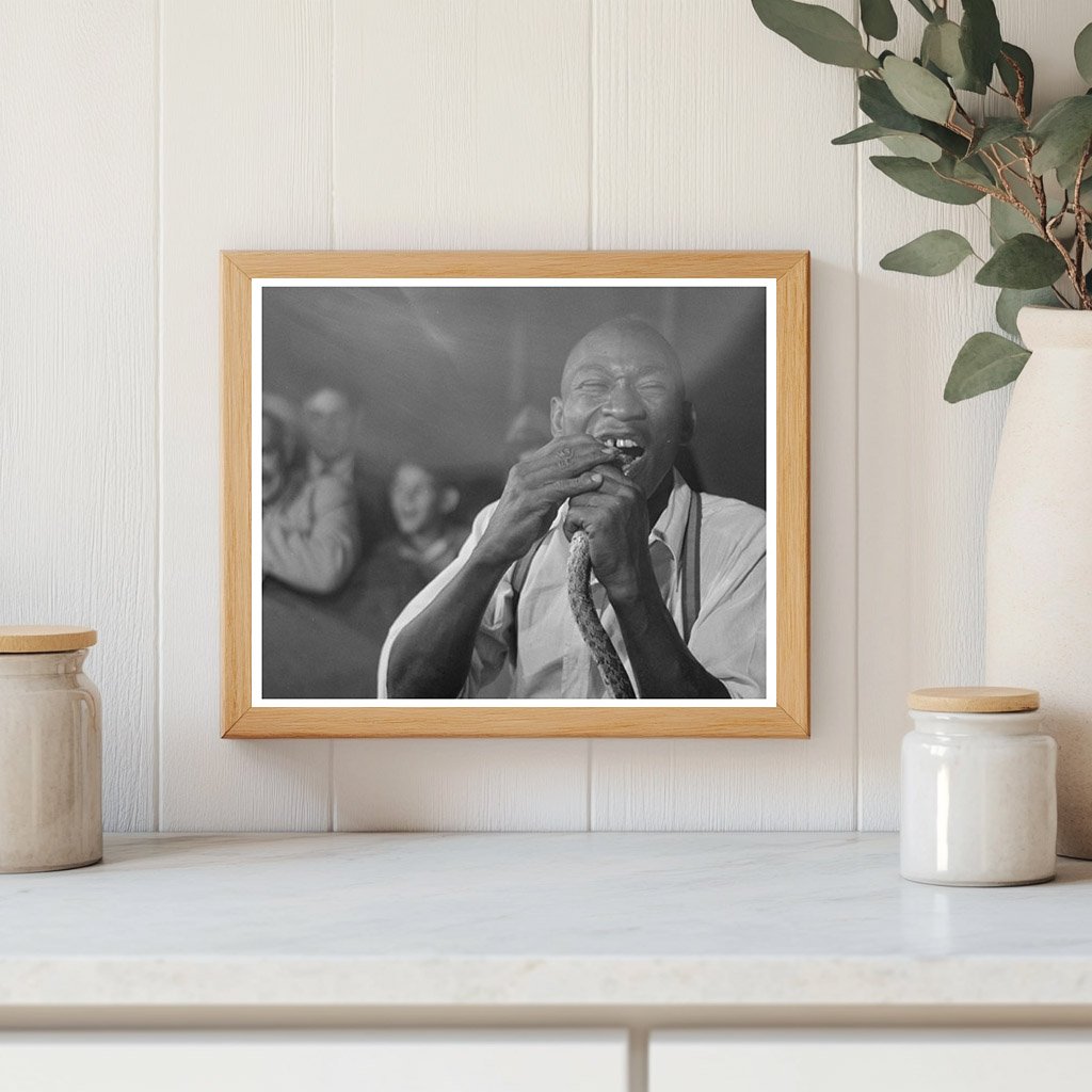 Man Biting Snake at Louisiana State Fair 1938