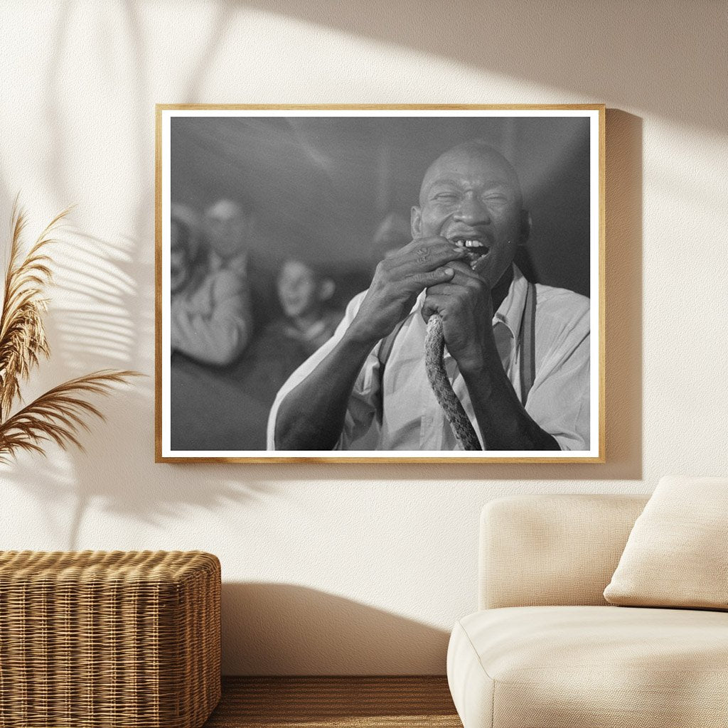Man Biting Snake at Louisiana State Fair 1938
