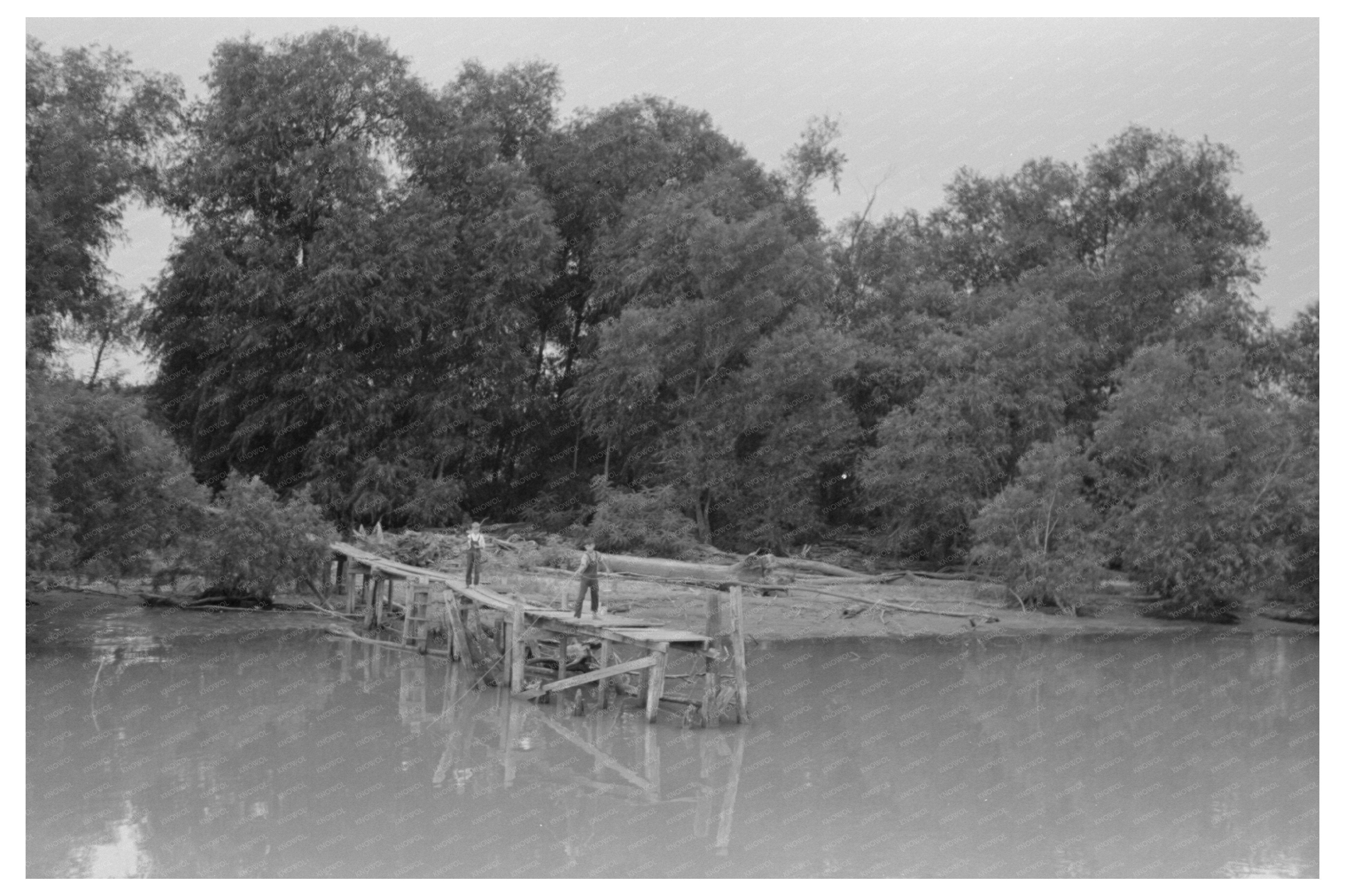 Vintage 1938 Fisherman Unloading Oysters in Olga Louisiana