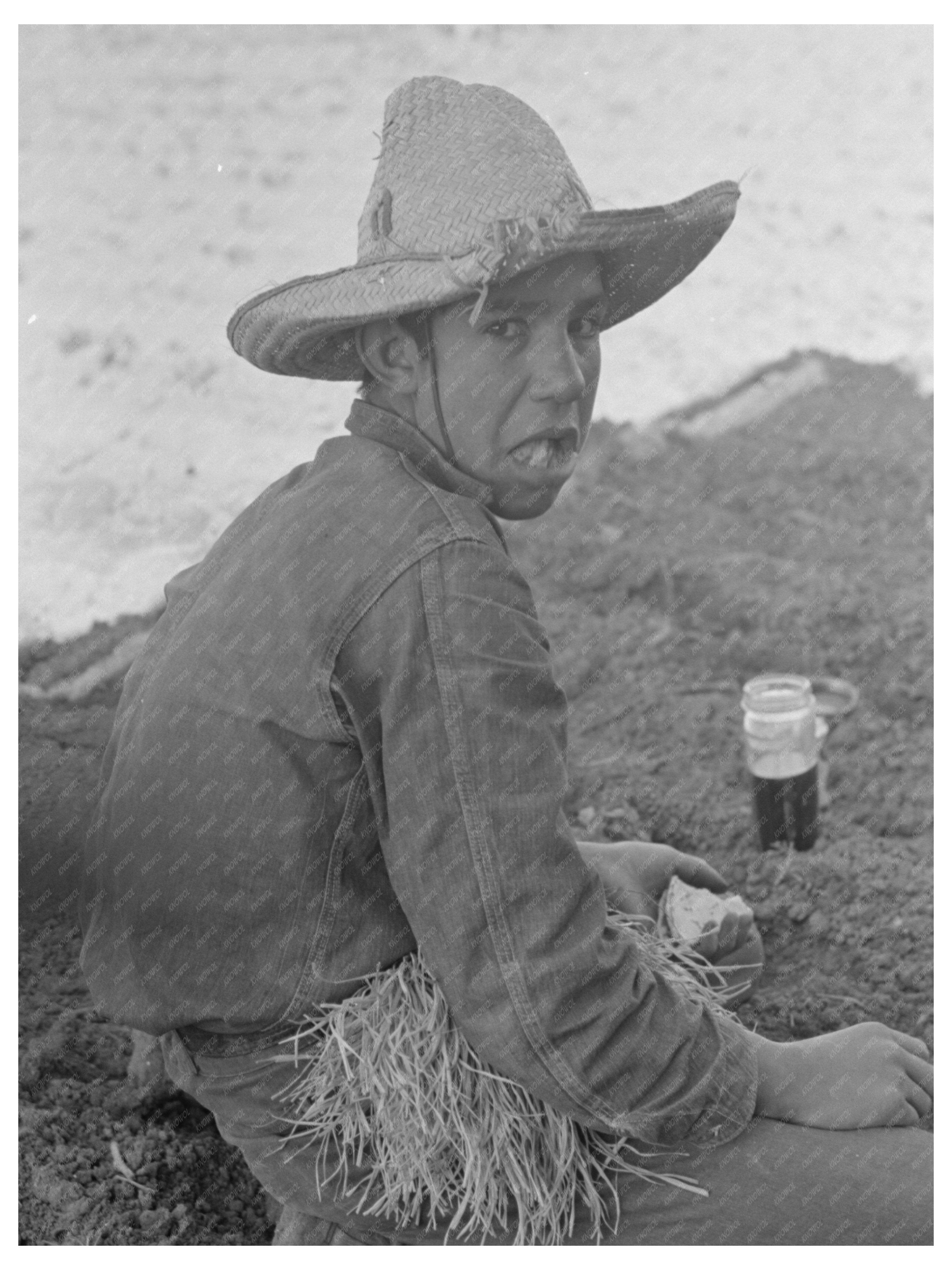 Mexican Boy Eating Lunch in Field Santa Maria Texas 1939