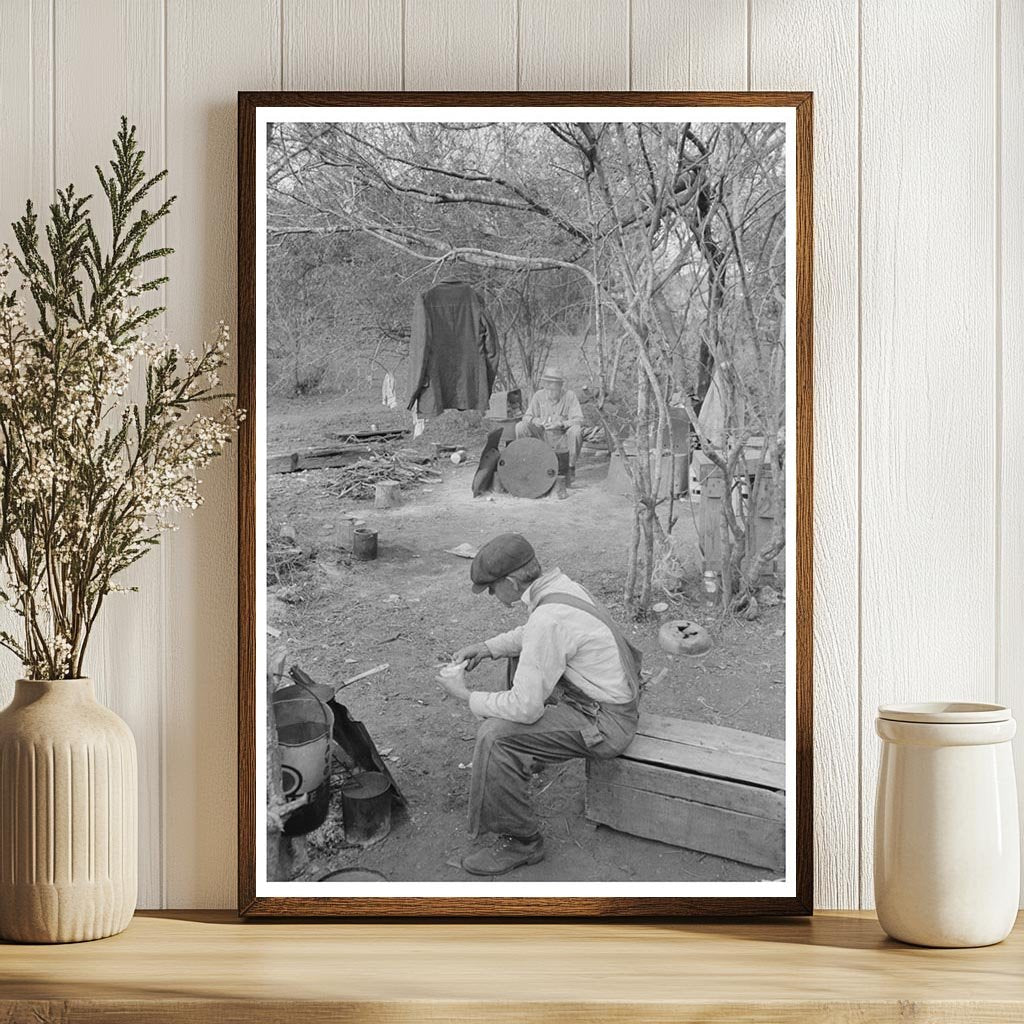 Vintage 1939 Camp of Migrant Men in Harlingen Texas