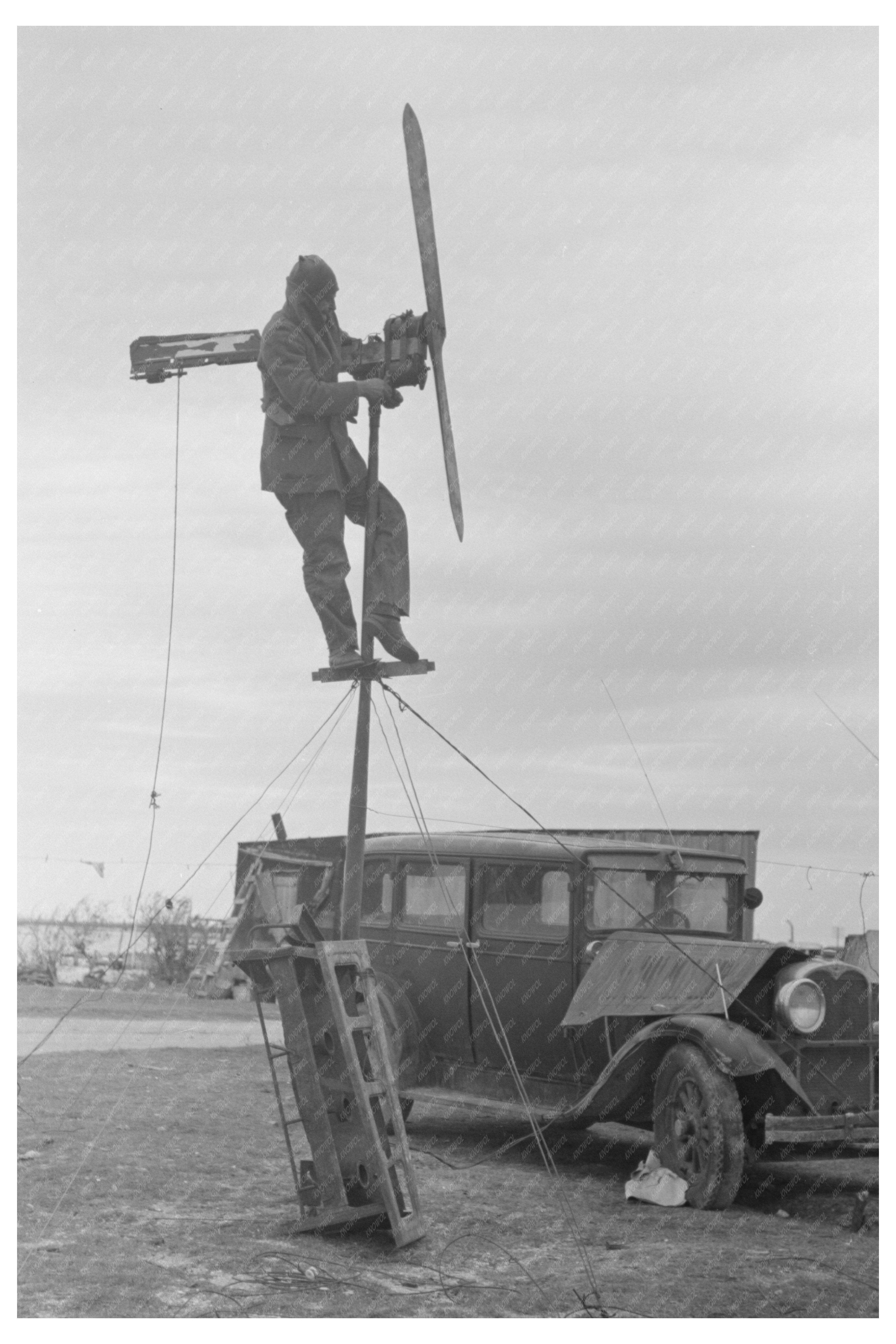 Shrimp Fisherman Erects Wind Charger in Corpus Christi 1939