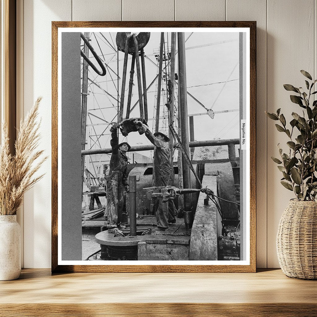 Oil Field Workers Using Elevator in Kilgore Texas 1939
