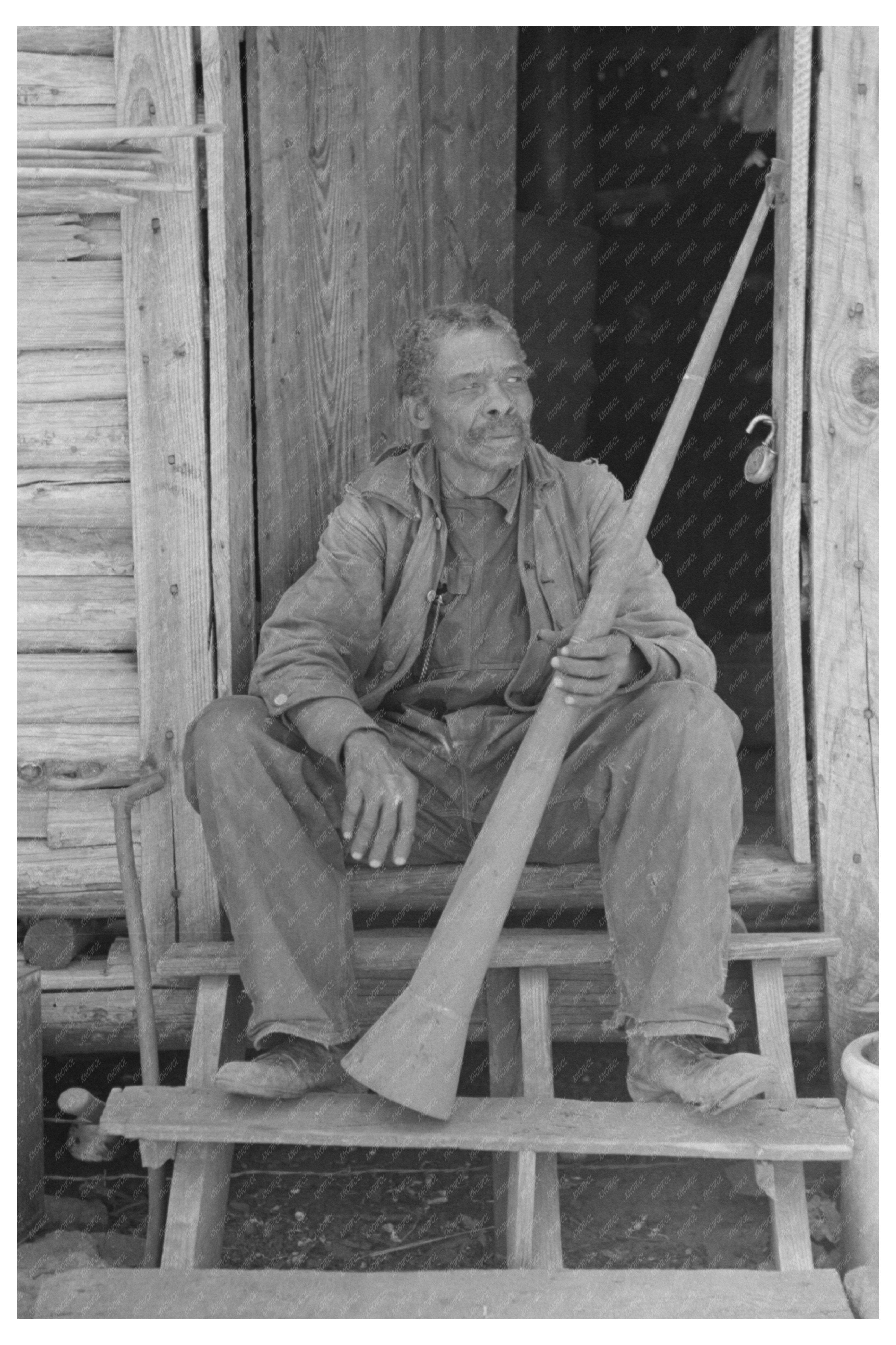 Willis Winn Holding Work Horn near Marshall Texas 1939