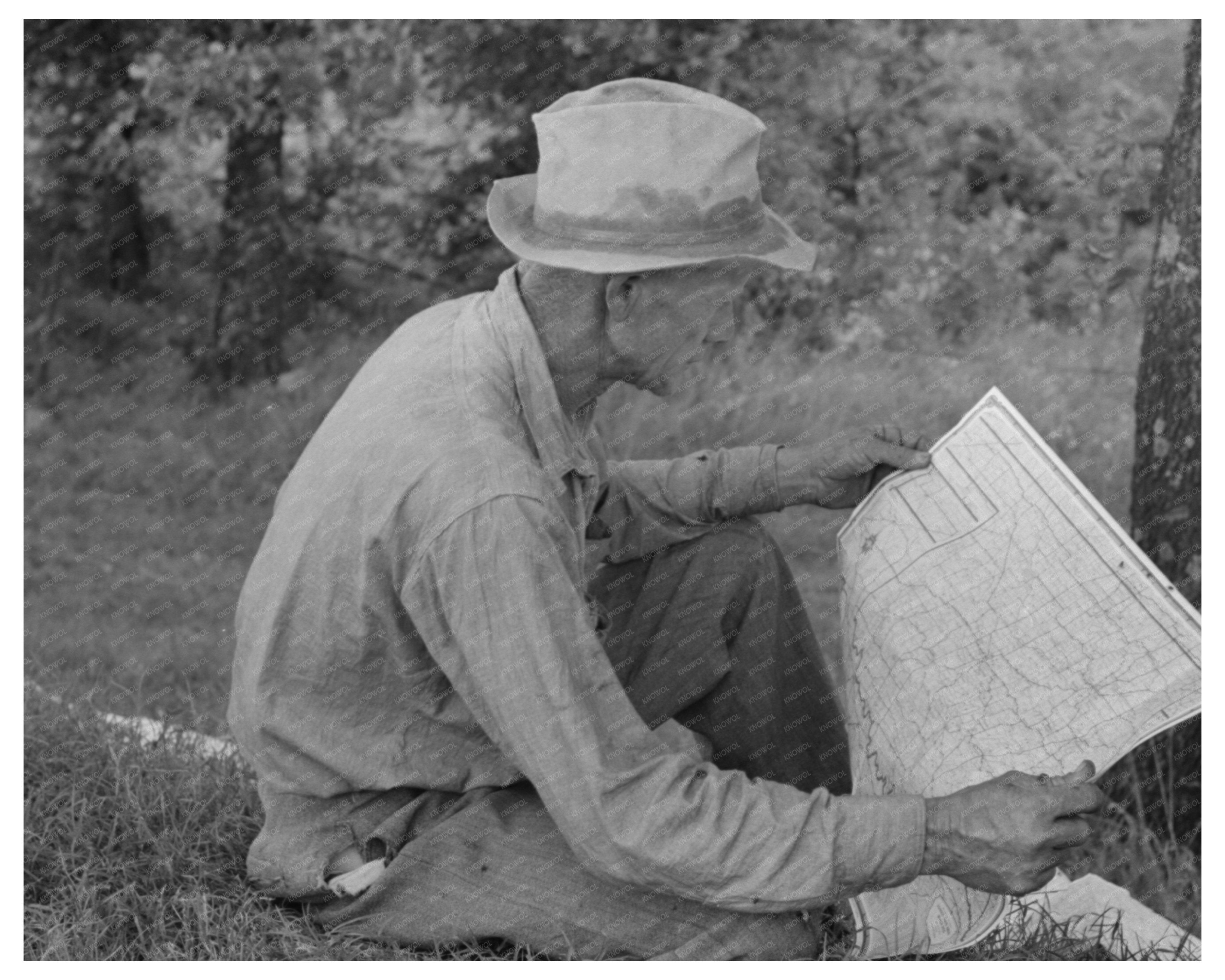 Migrant Worker Reviewing Map Oklahoma June 1939