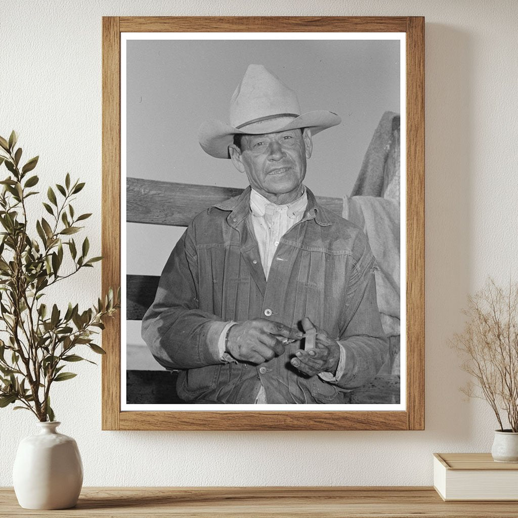 Mexican Cowboy Sharpening Knife at Walking X Ranch 1939
