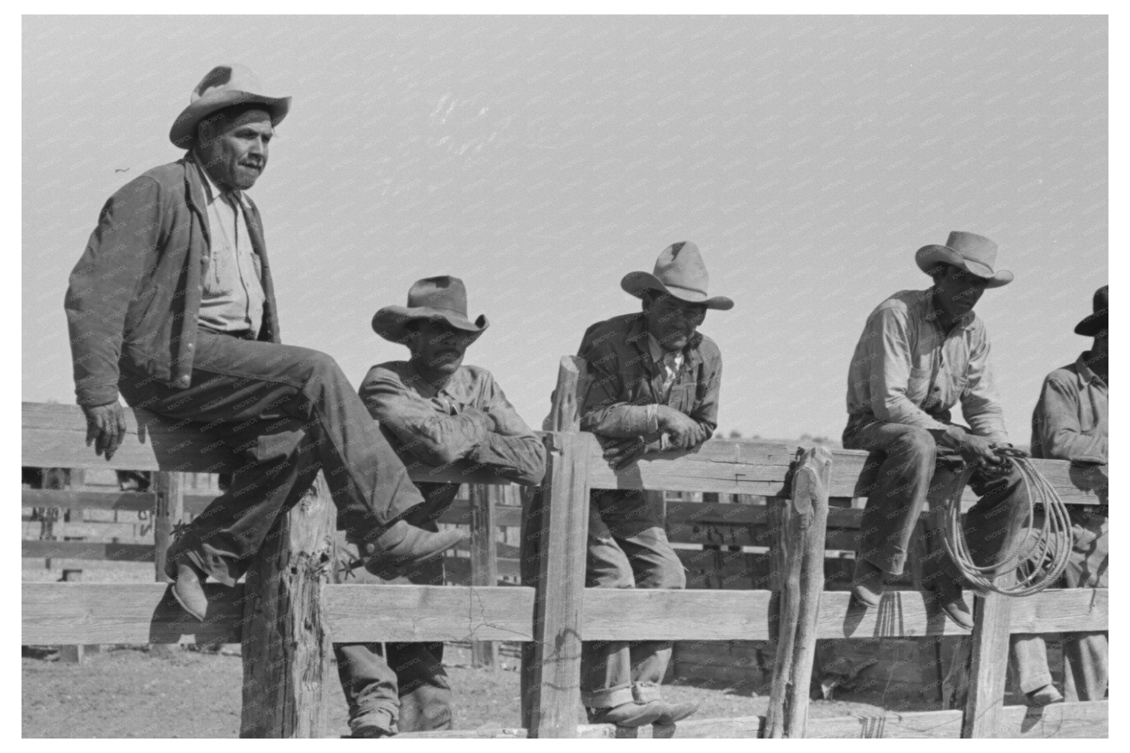 Cowboys on Corral Fence May 1939 Marfa Texas Ranch Life