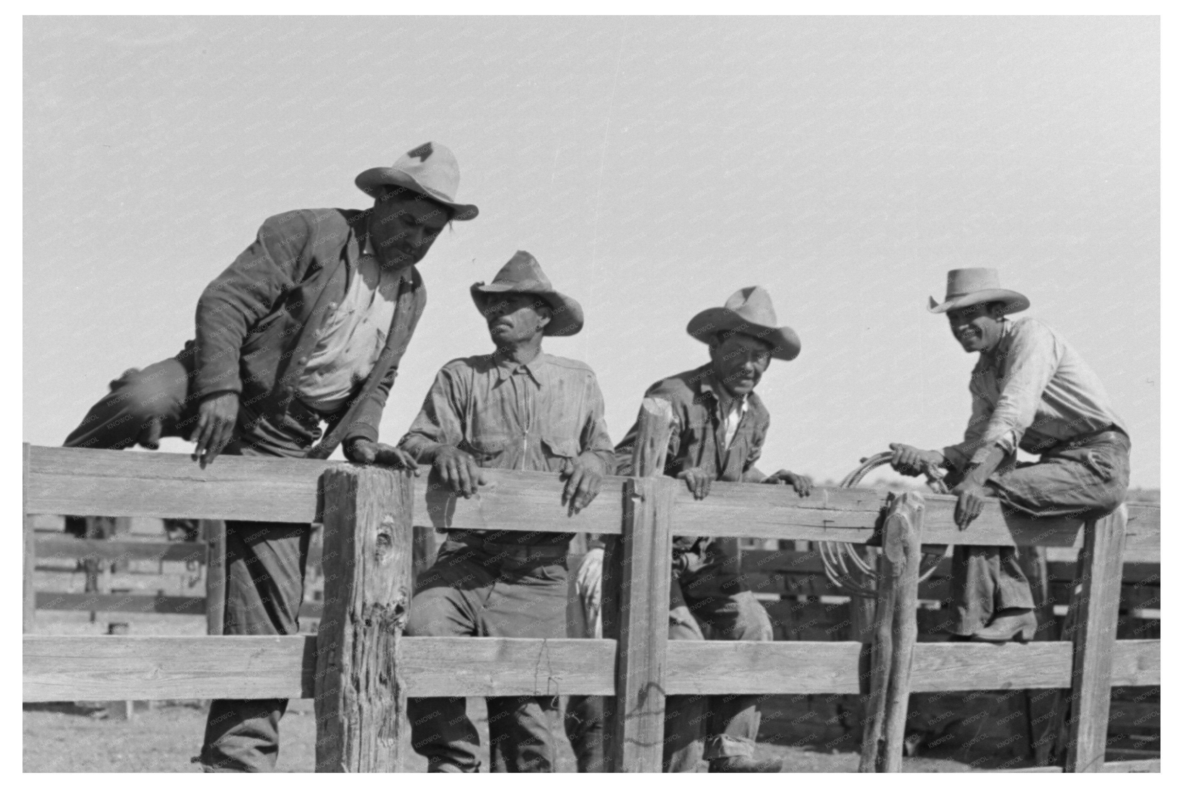 Cowboys on Corral Fence Marfa Texas May 1939