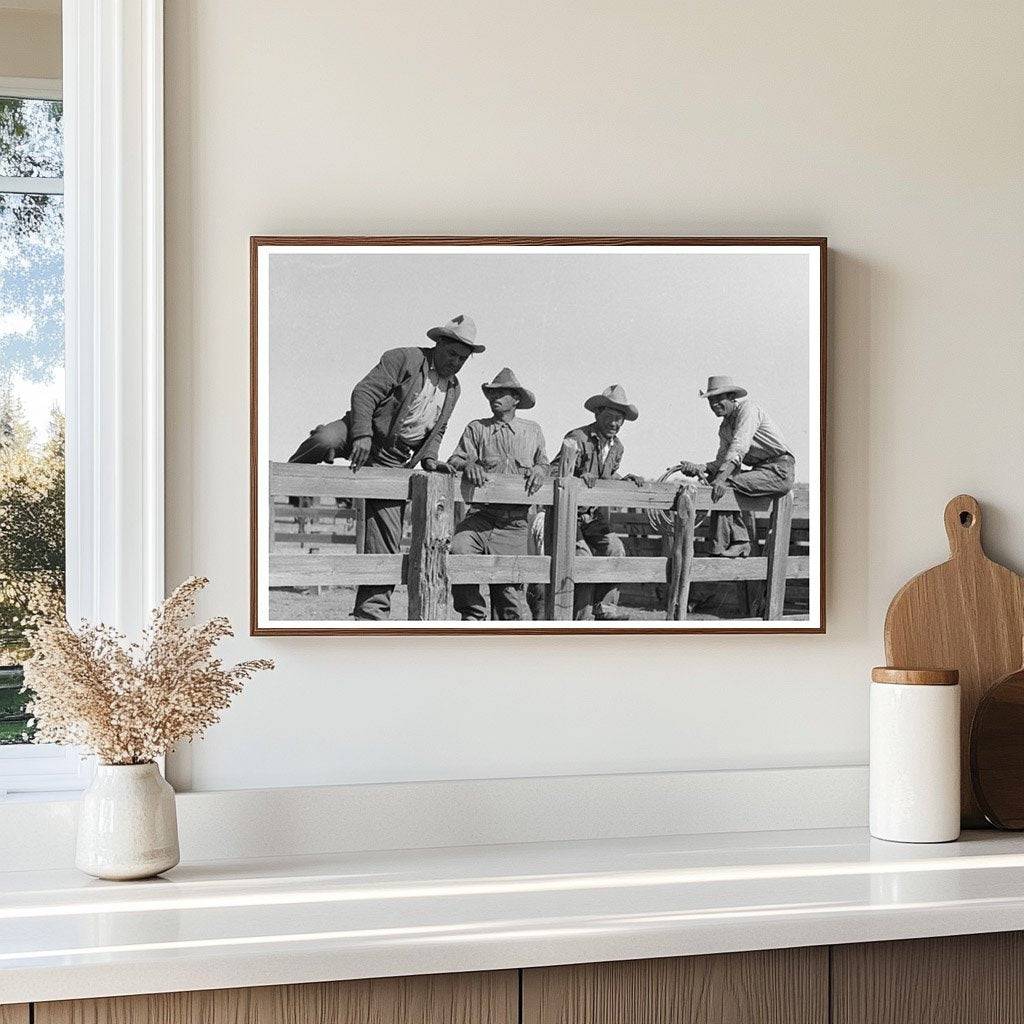 Cowboys on Corral Fence Marfa Texas May 1939