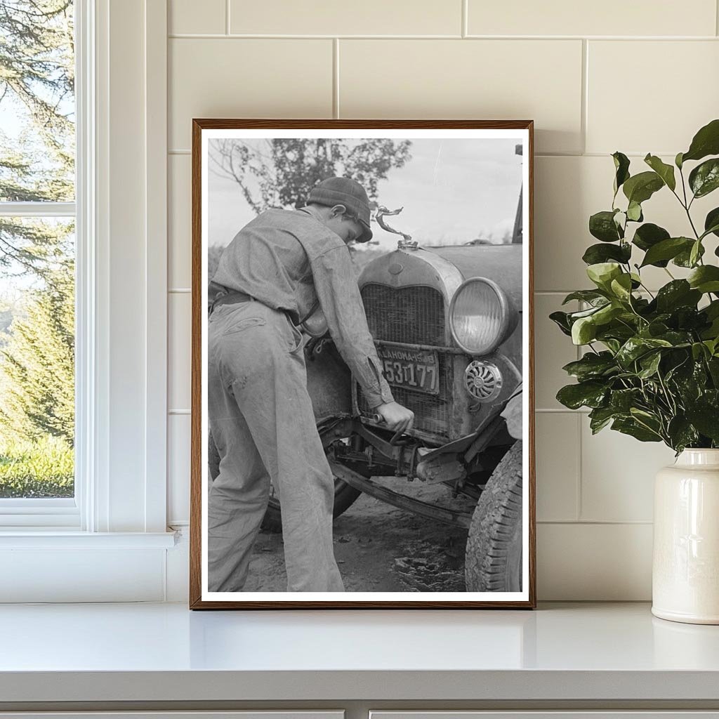 Young Boy Cranking Car Muskogee Oklahoma July 1939