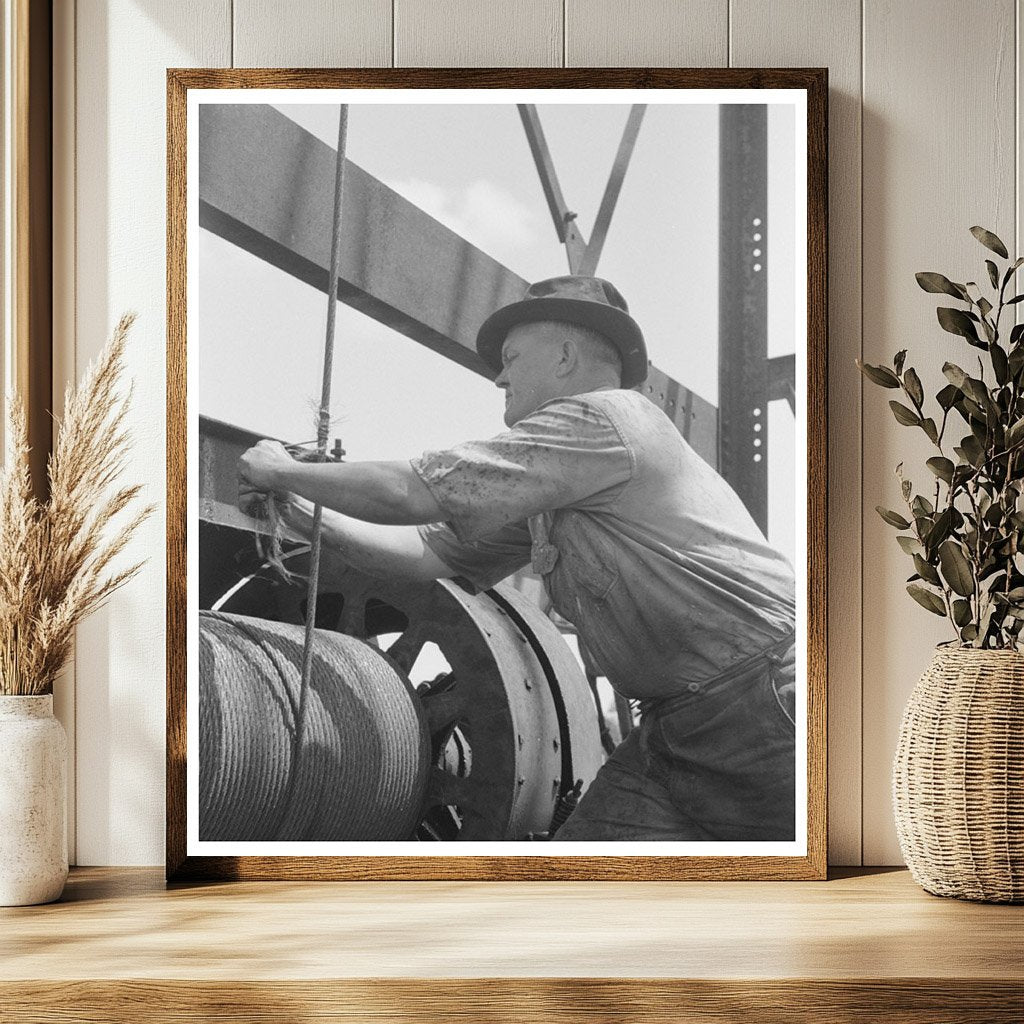Roughneck Securing Cable at Oil Well August 1939