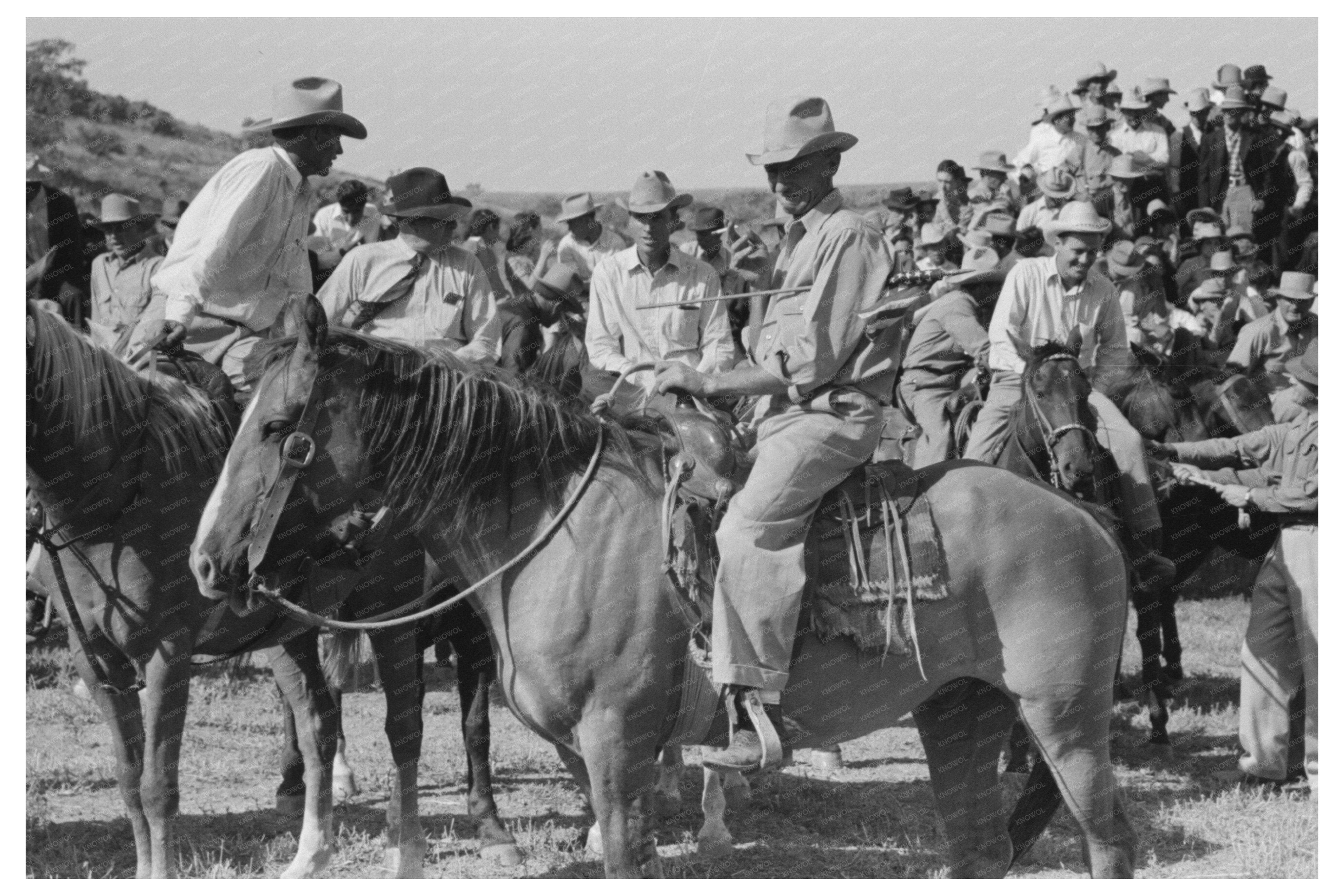 Cowboys Conversing at Bean Day Rodeo 1939 Wagon Mound NM