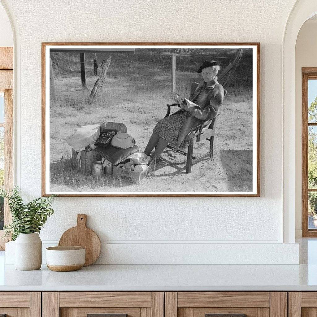 Farmers Wife Reading by Road in Smith County Texas 1939