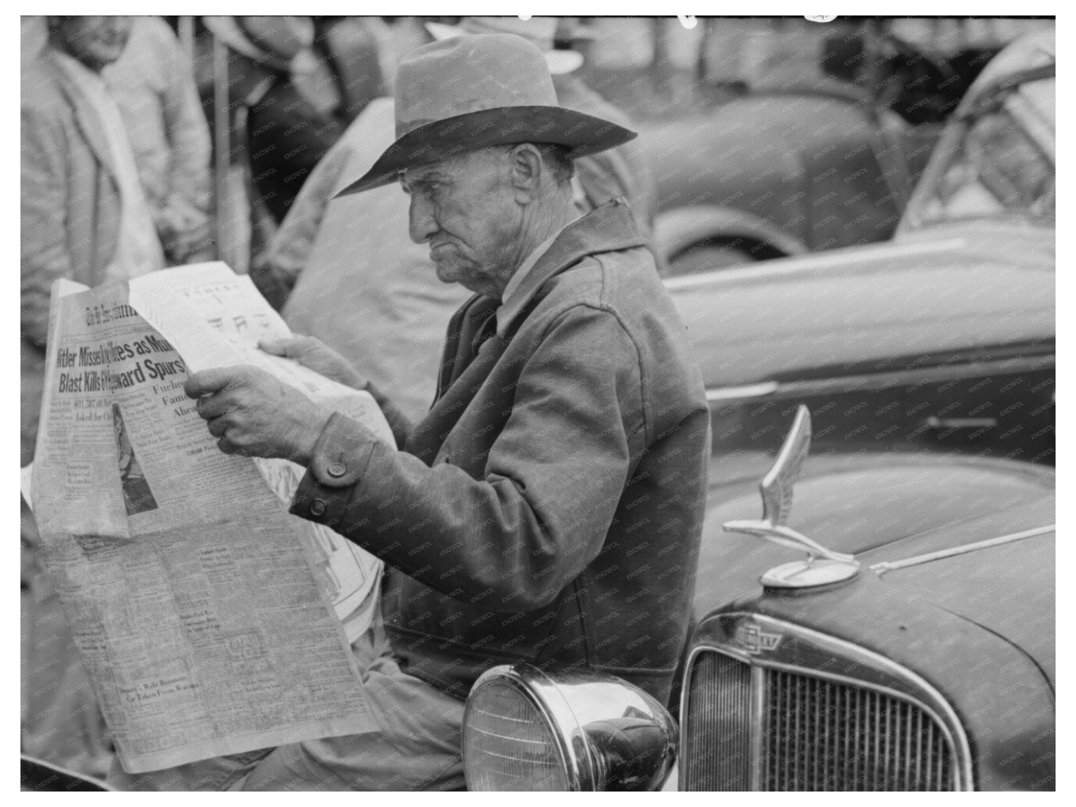 Man Reading Newspaper in Waco Texas November 1939