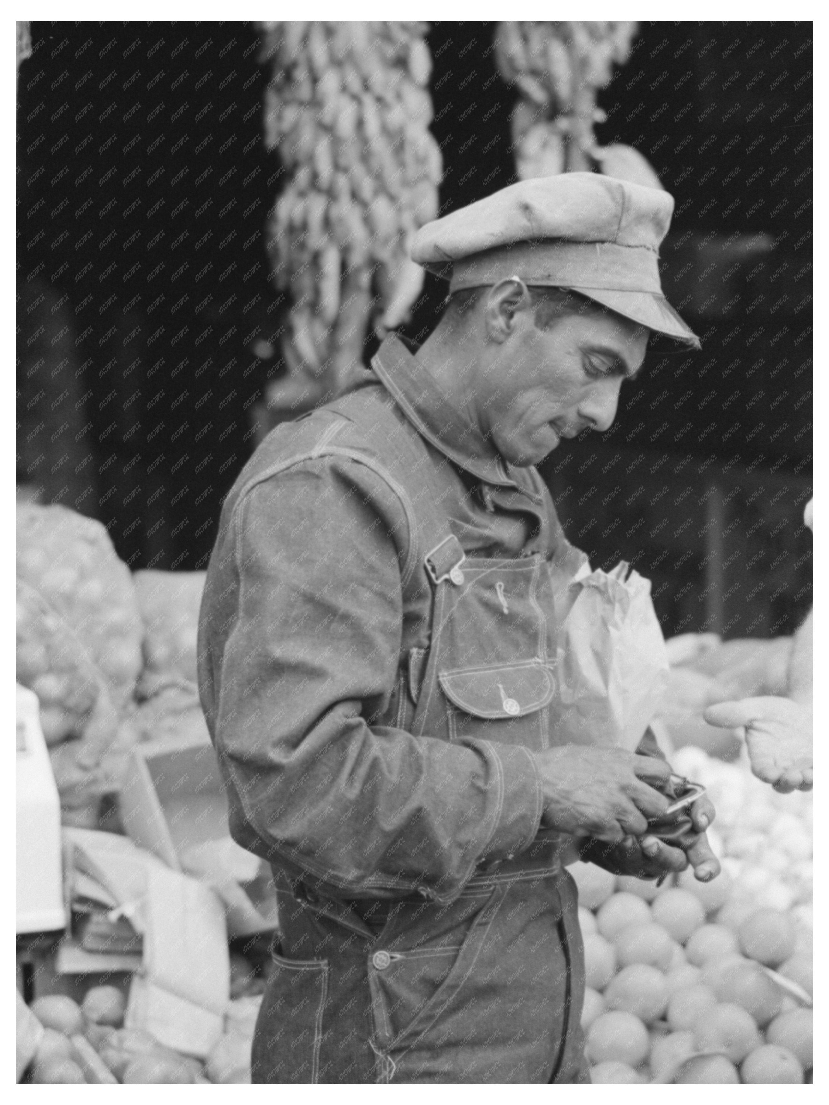 Mexican Worker Shopping at Waco Market in November 1939