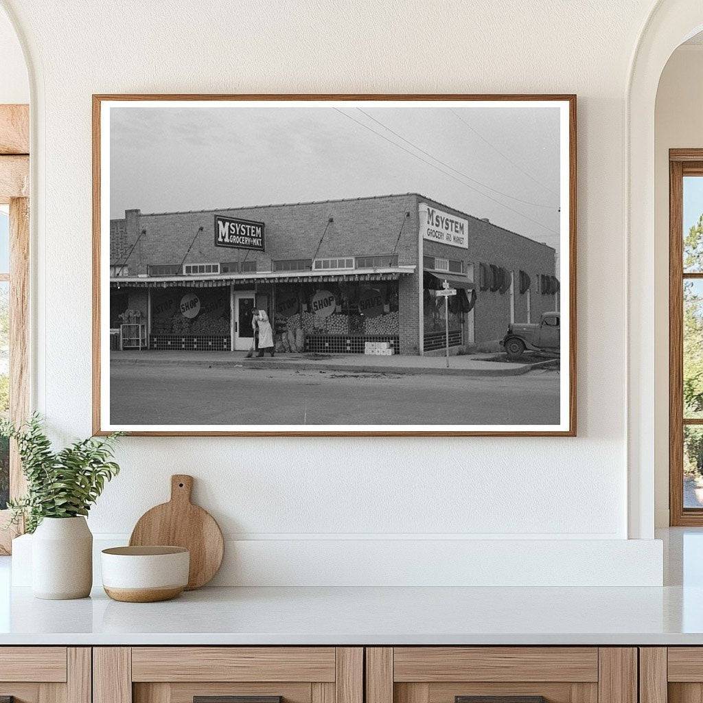 Vintage Worker Sweeping Sidewalk in San Angelo 1939