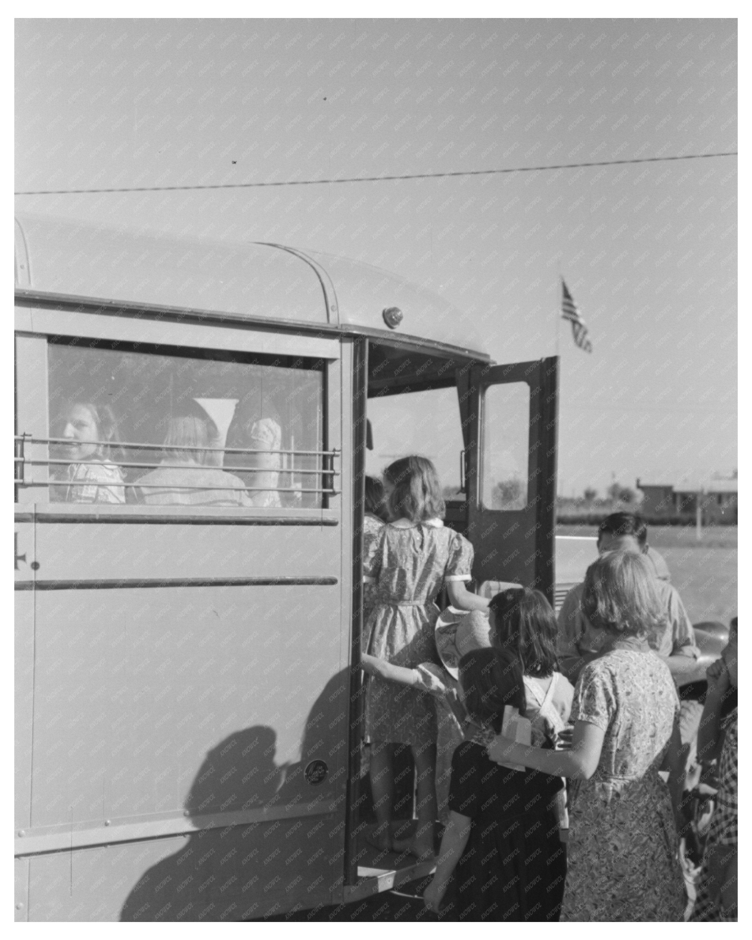 Children Boarding School Bus at Agua Fria Camp 1940