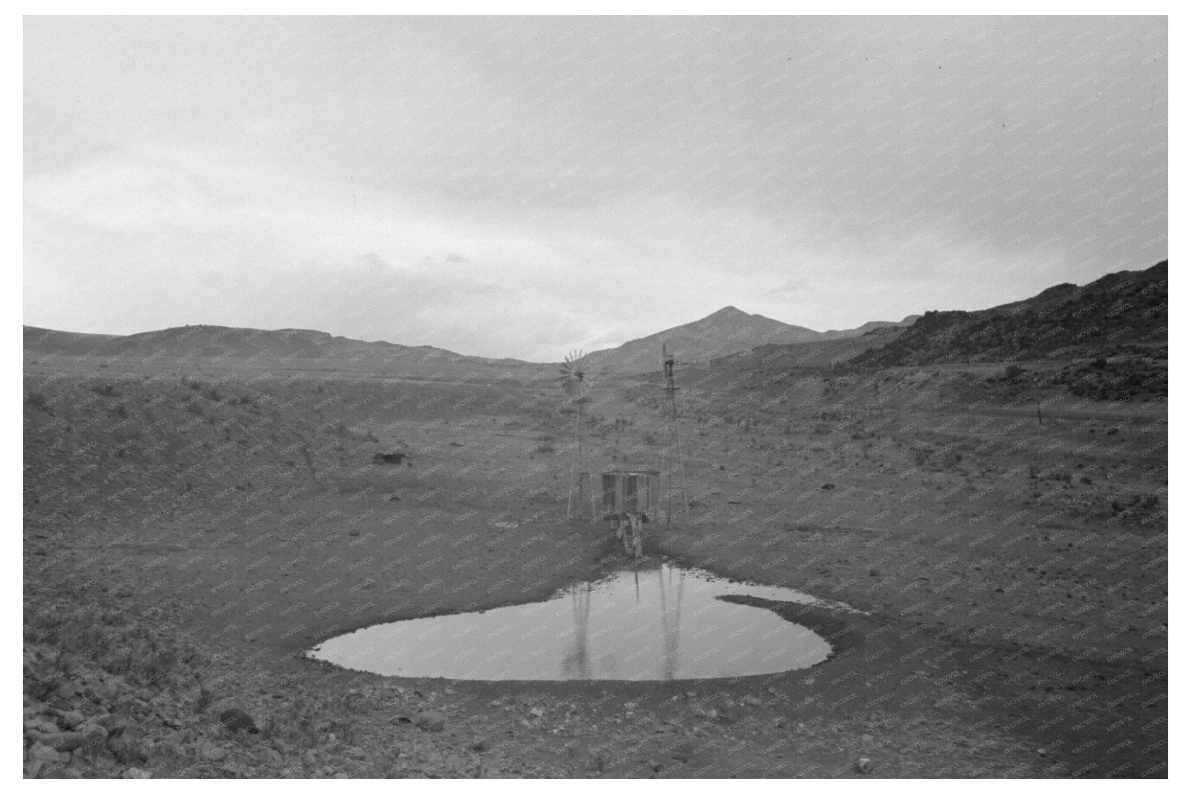 Vintage 1940 Photograph of New Mexico Windmill and Waterhole